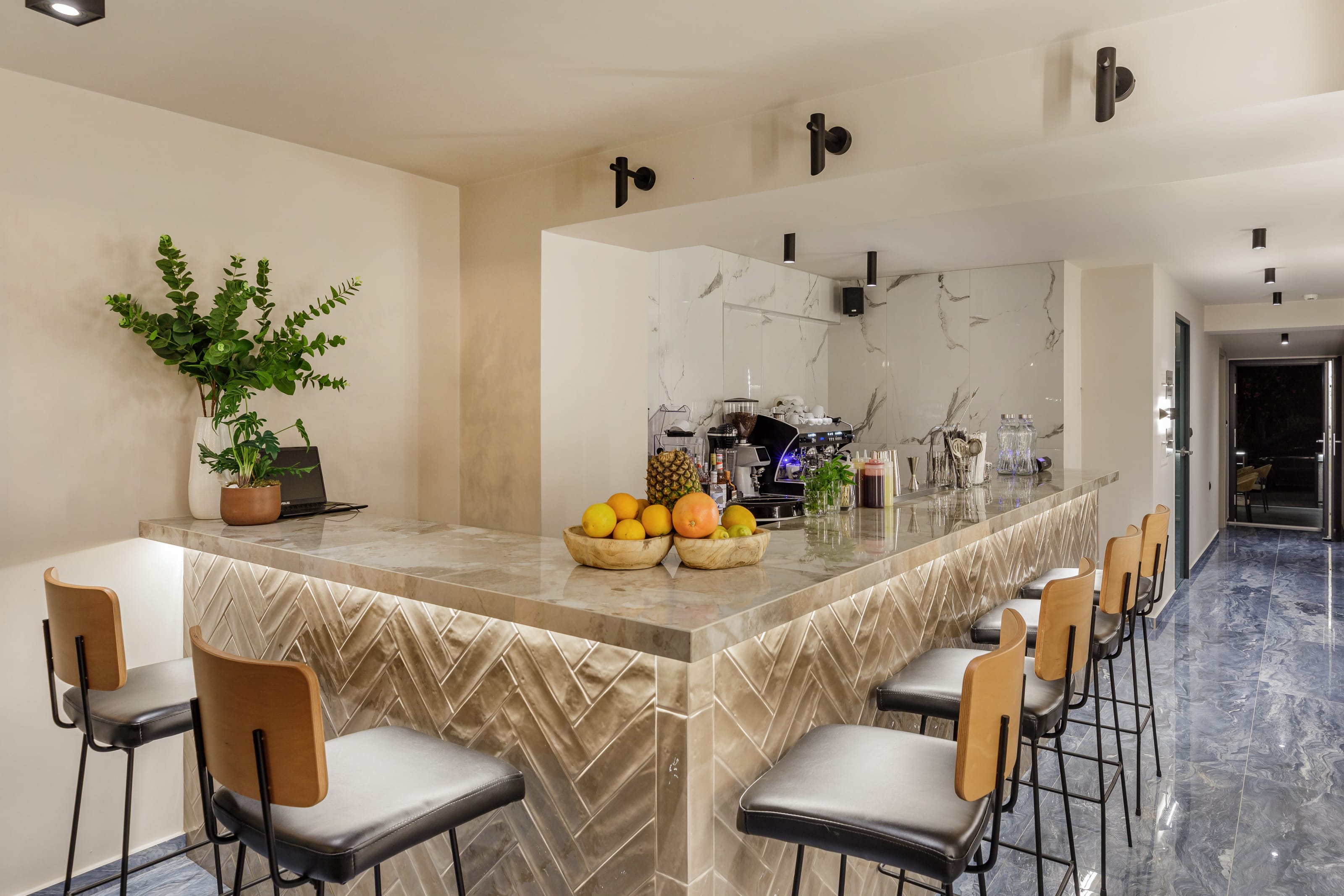 a kitchen with a large island