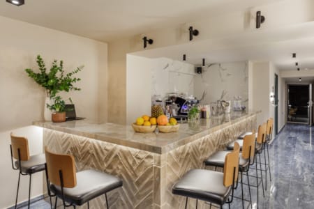 a kitchen with a large island