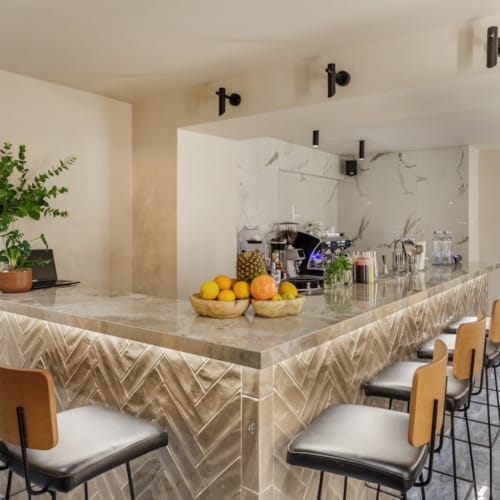 a kitchen with a large island