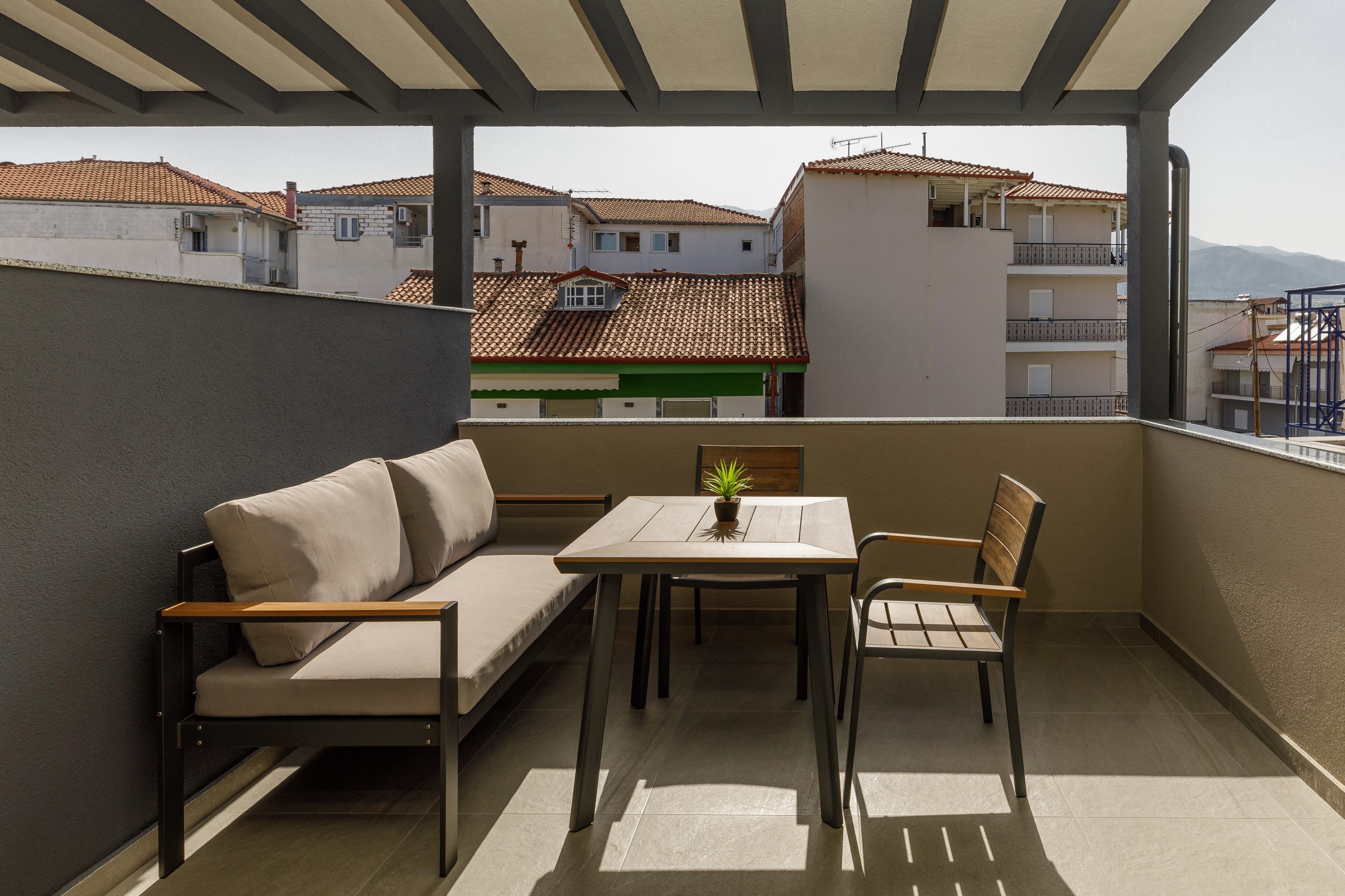 a room with a table and chairs