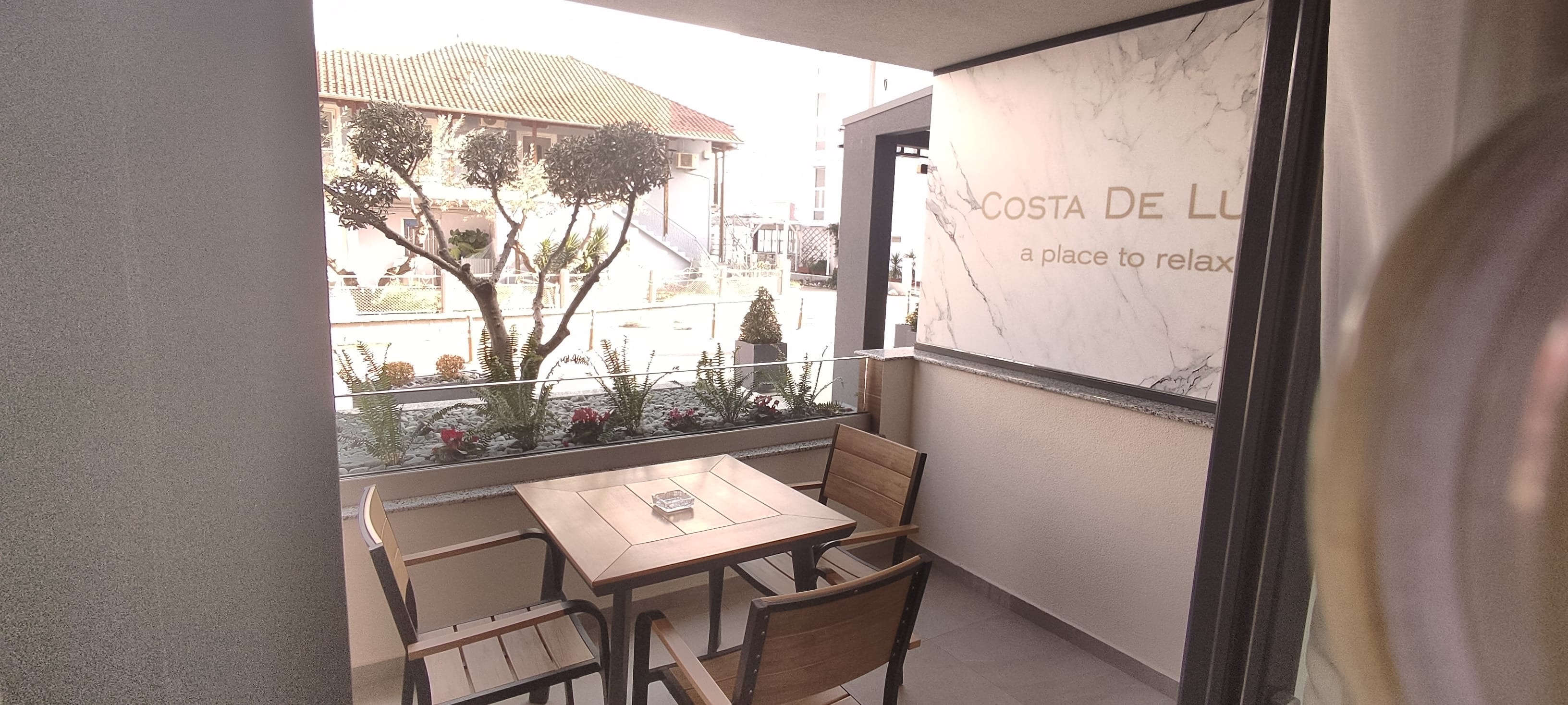 a table and chairs in a room