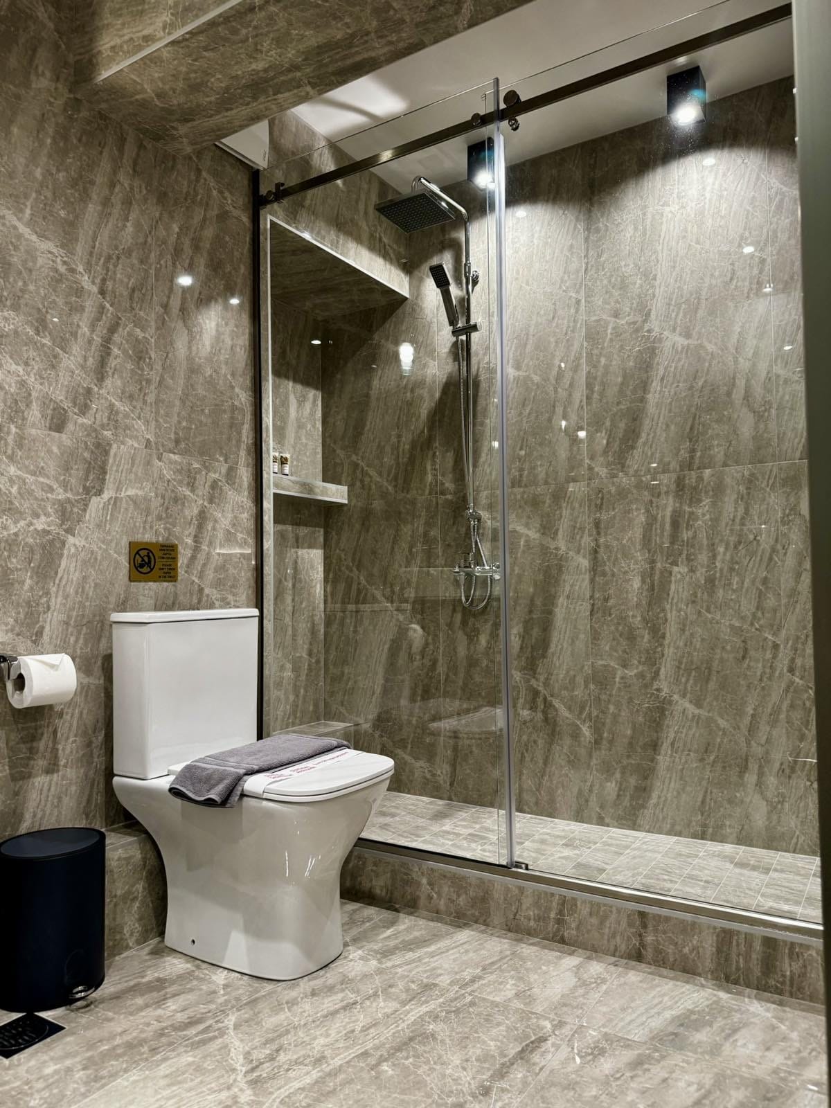 a shower with a glass door