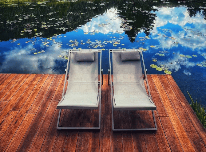 two chairs on a wood deck