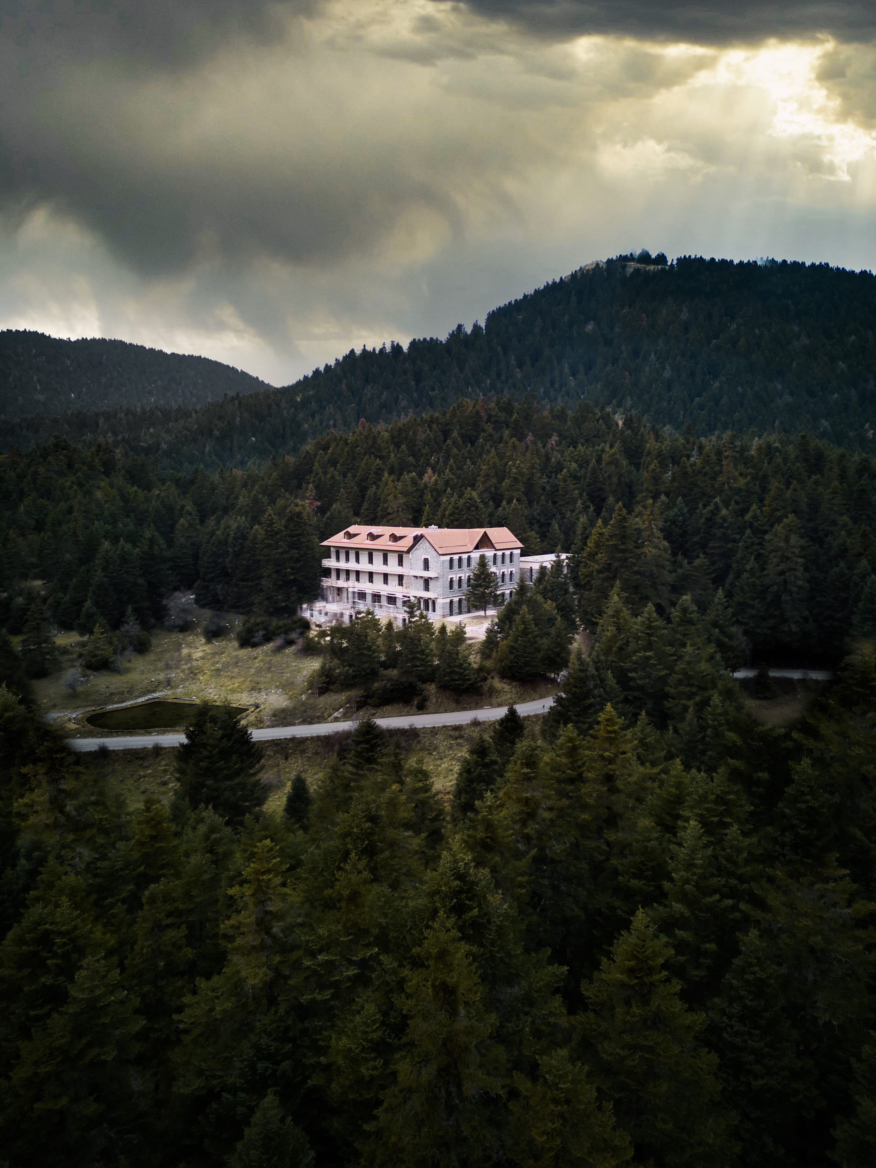 a large house surrounded by trees