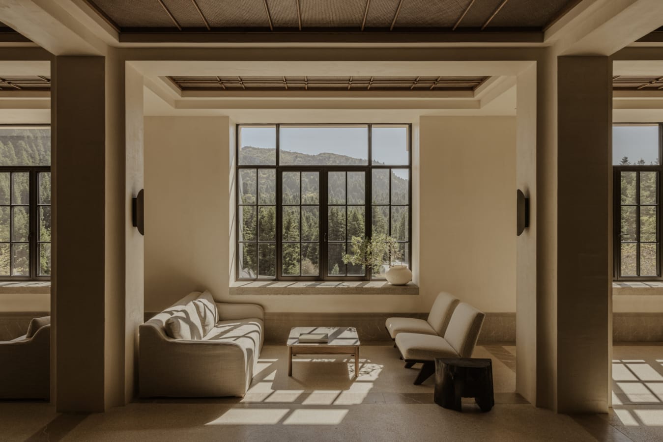 a living room with a large window