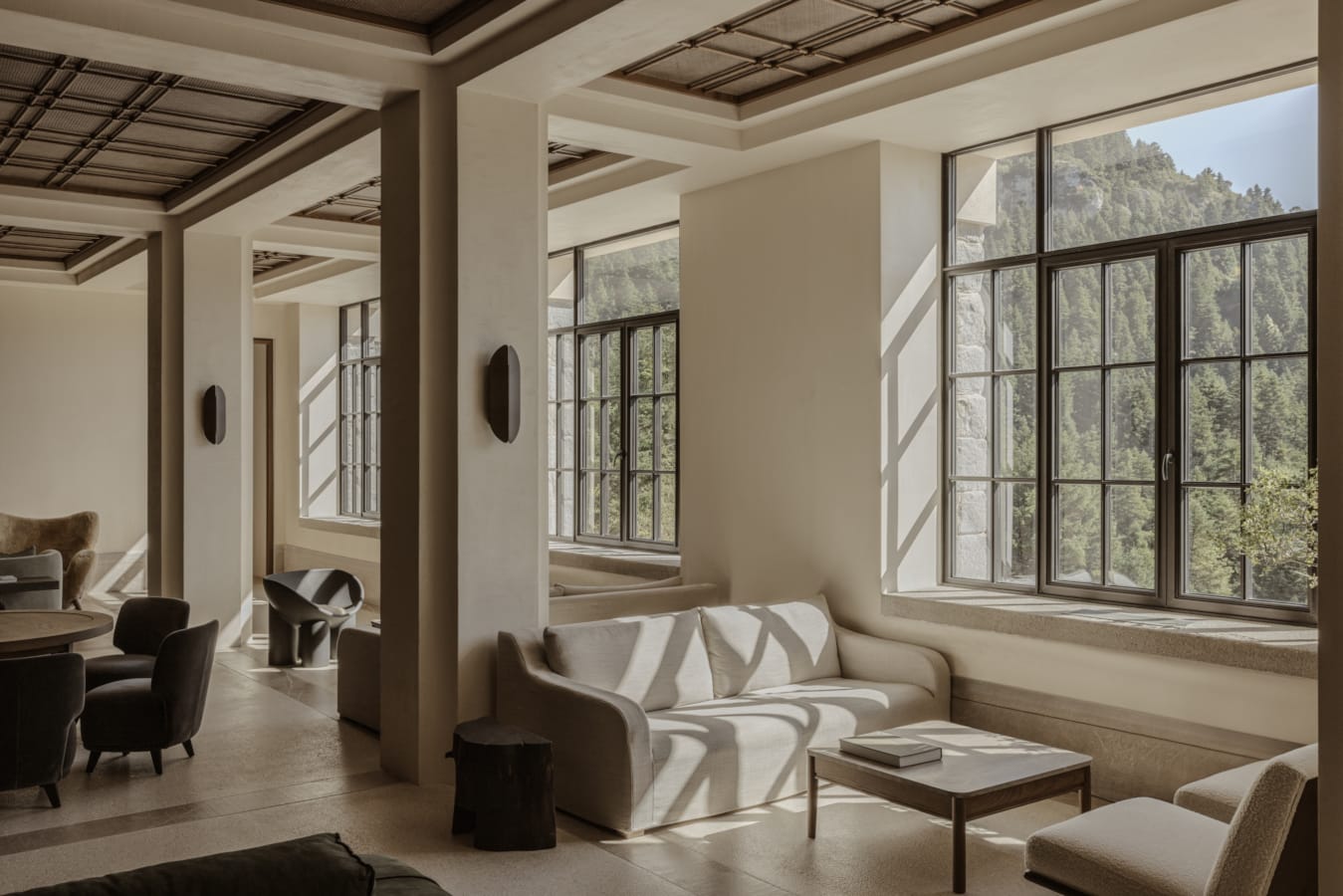 a living room with a large window