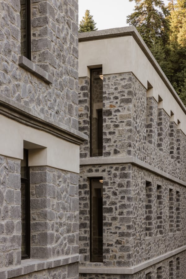 a stone building with a door