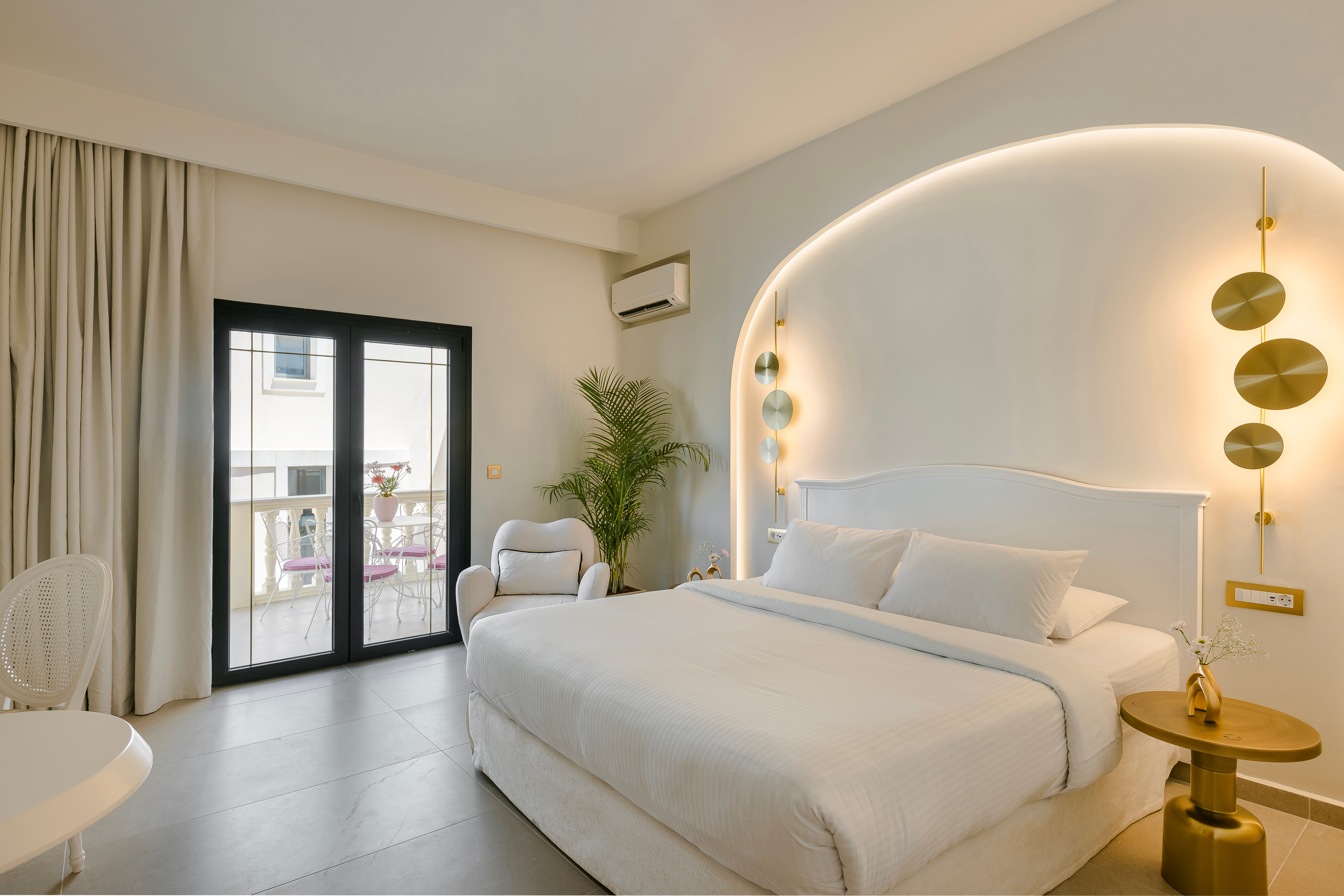 a bedroom with a large bed