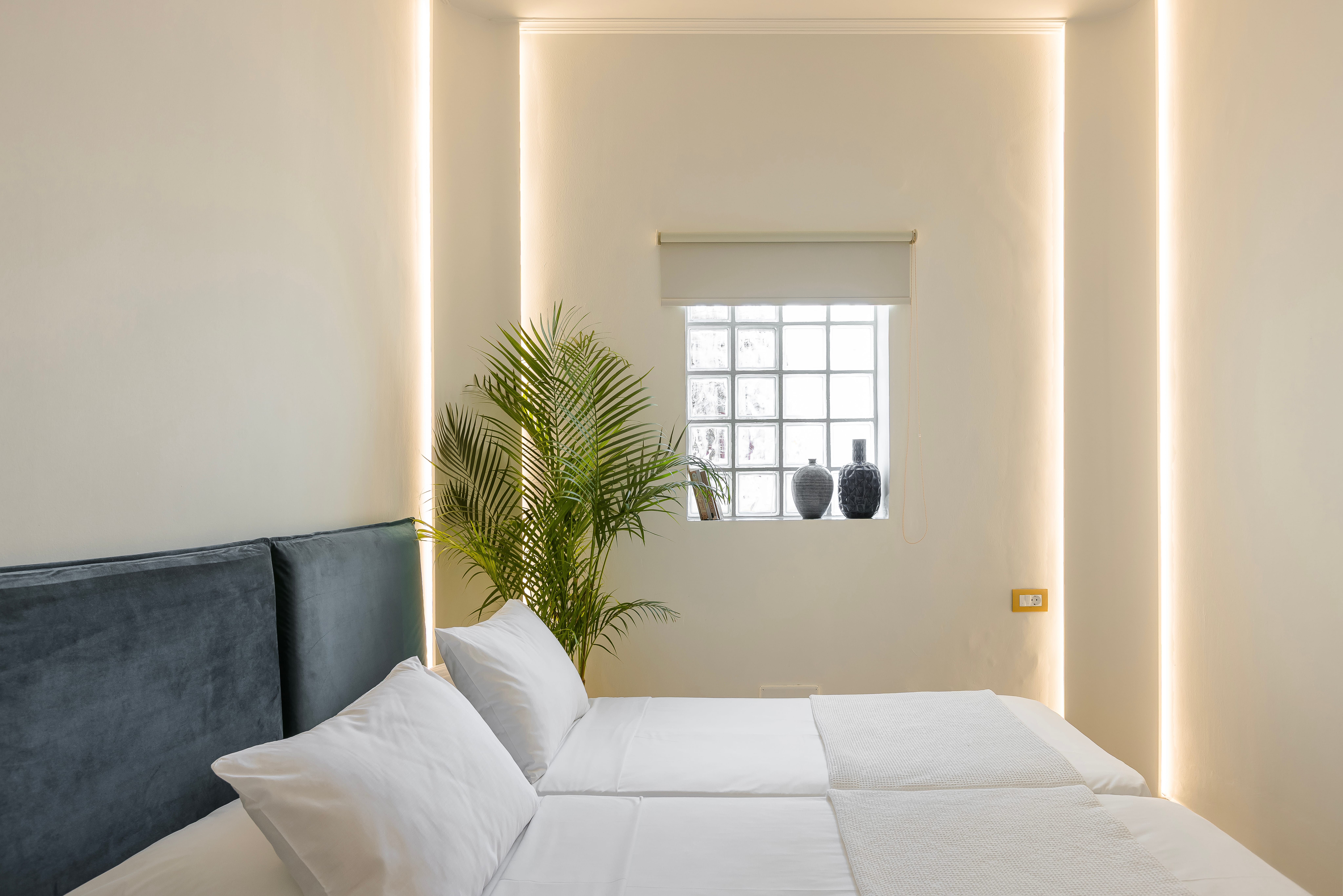 a bed with a plant on it