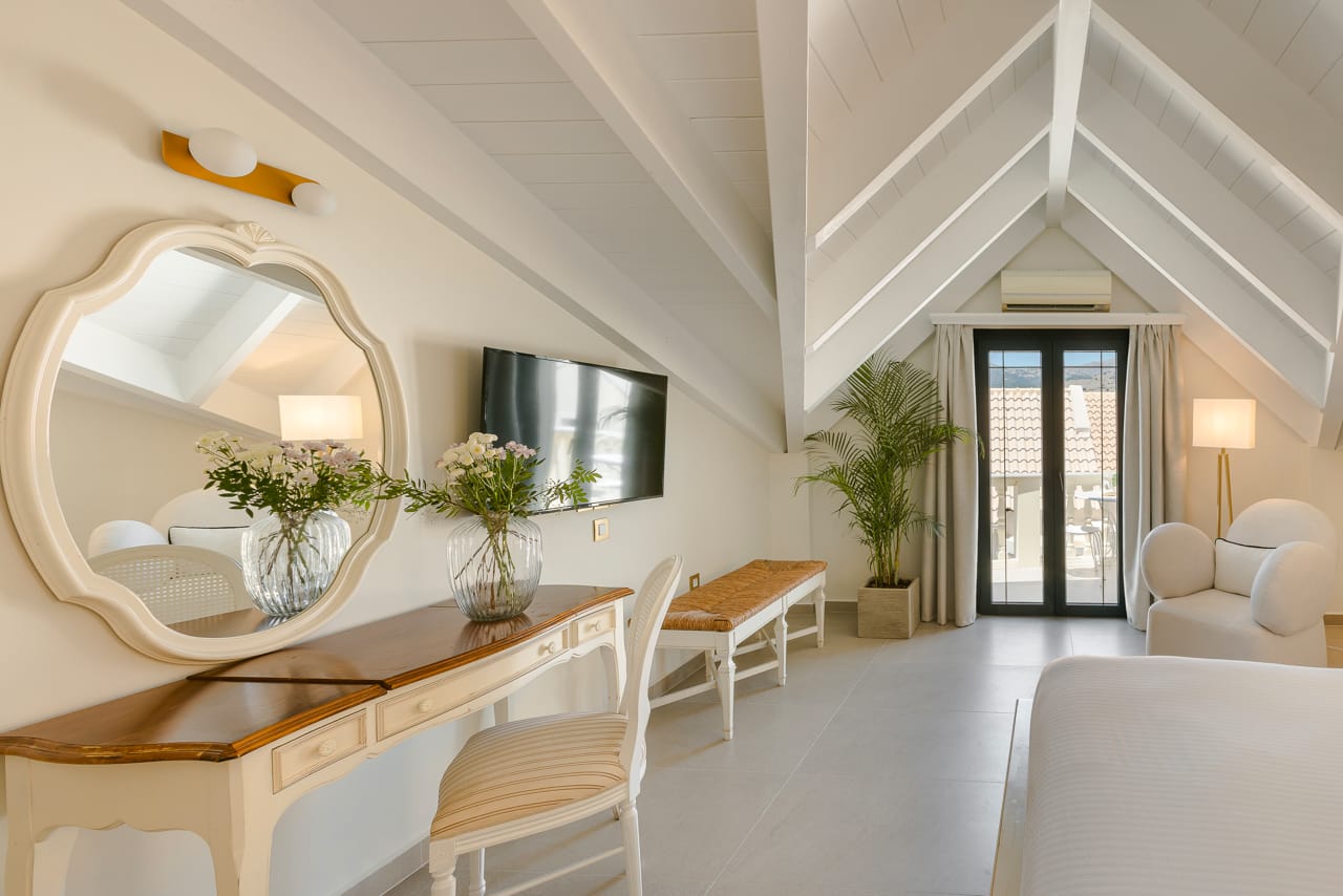 a room with a table and chairs