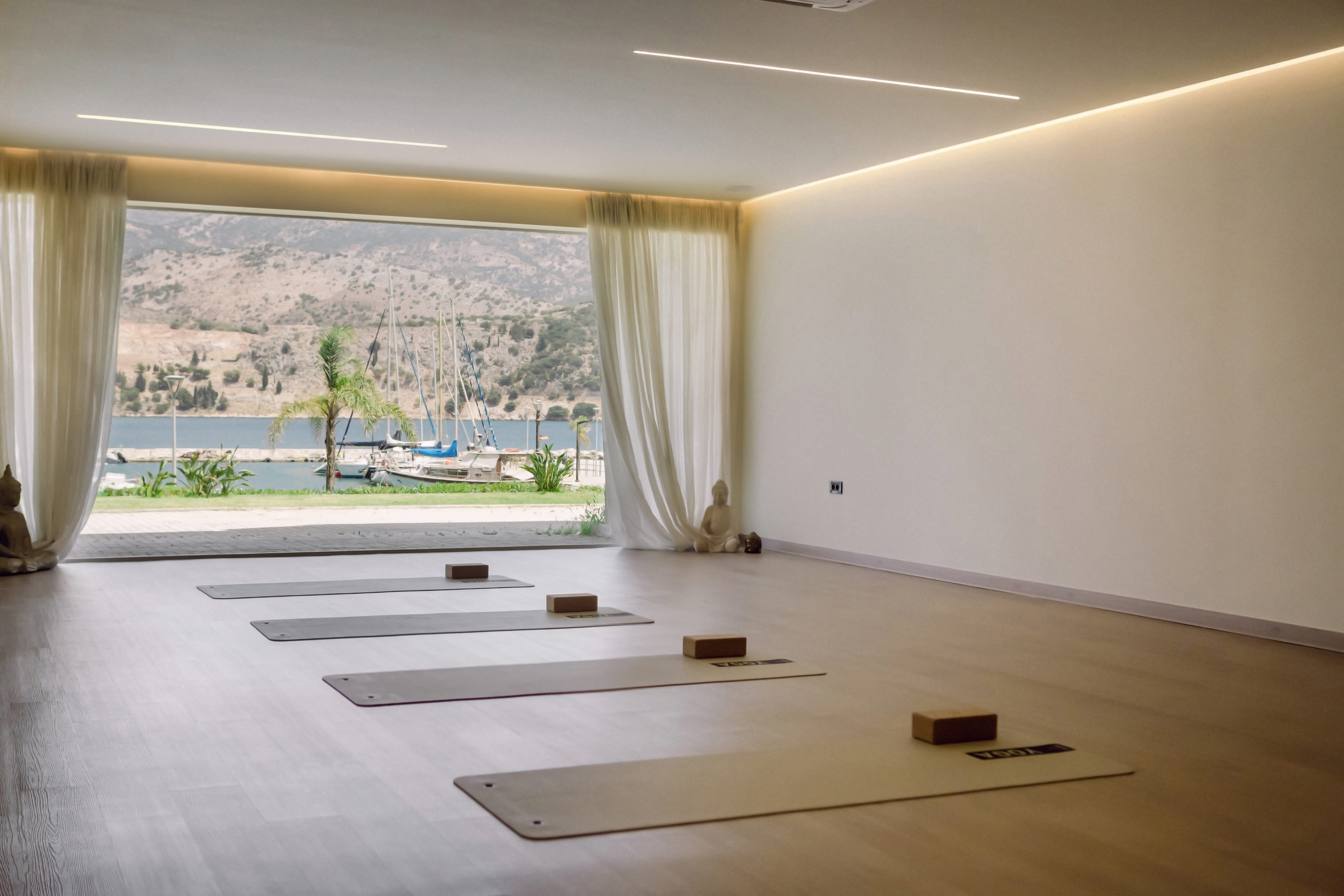 a room with a large window