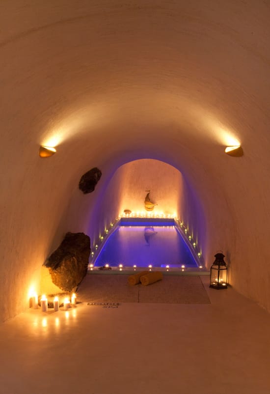 a room with a purple light