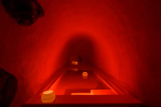 a red light in a dark room