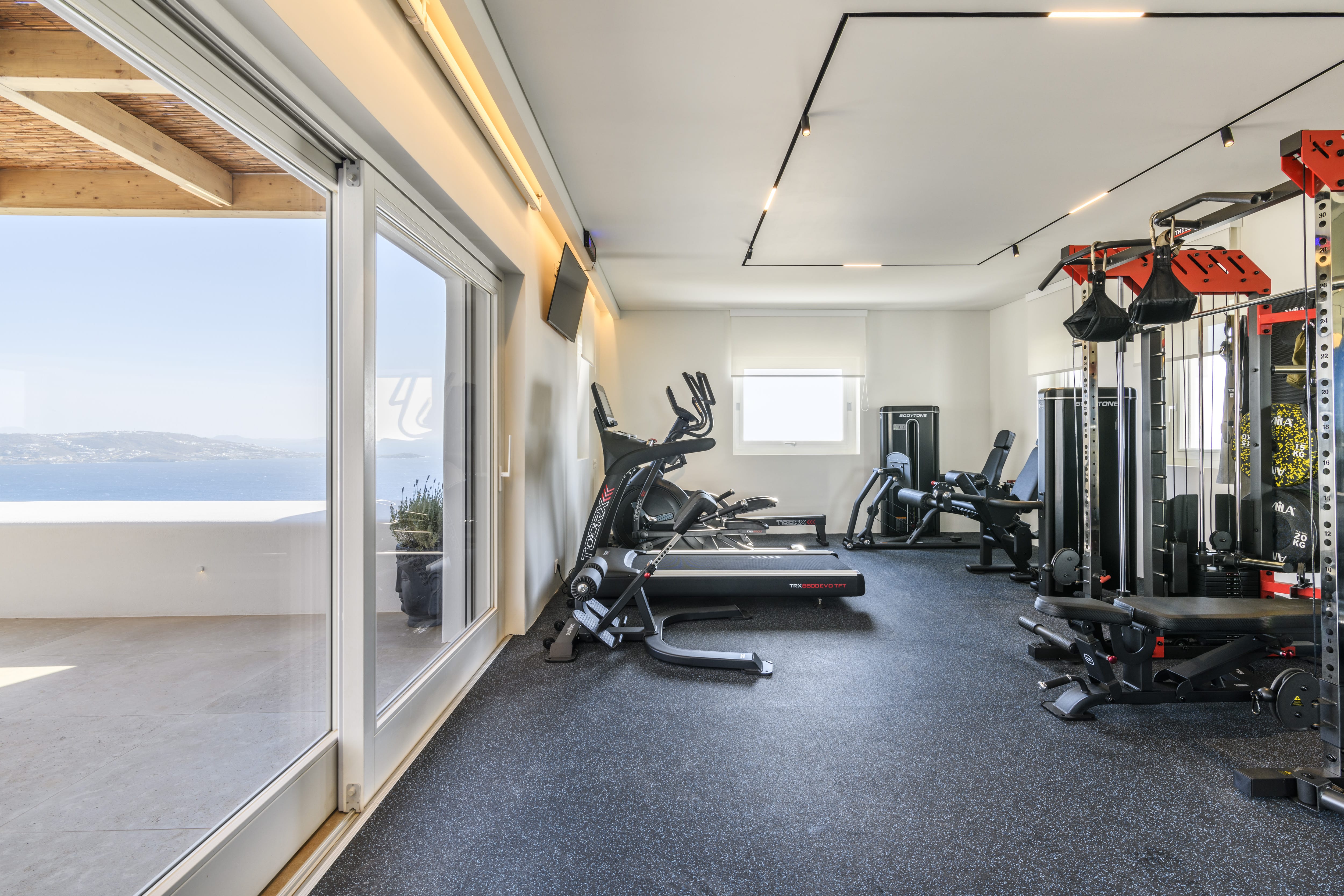 a gym with exercise equipment