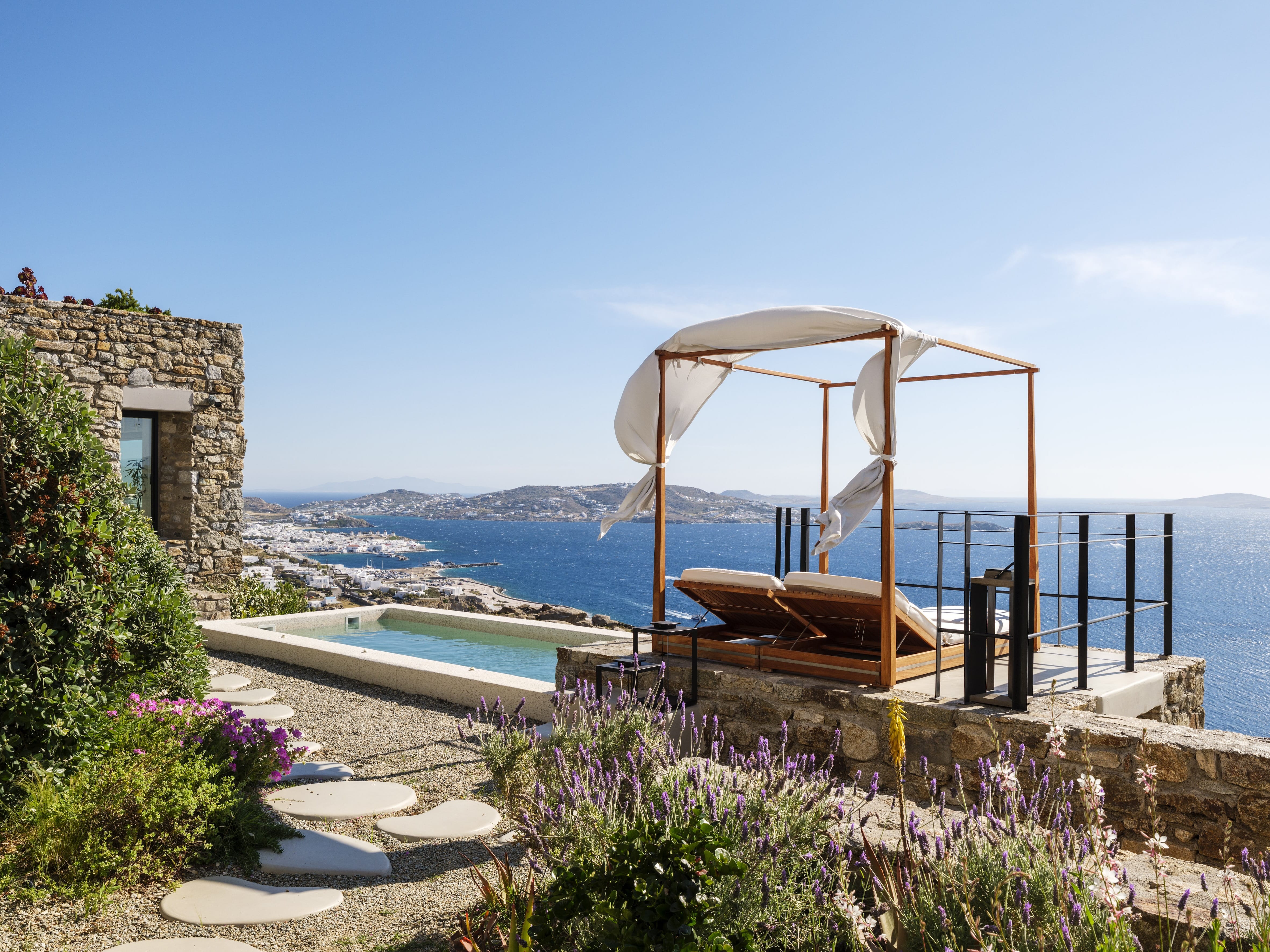 a pool next to a deck