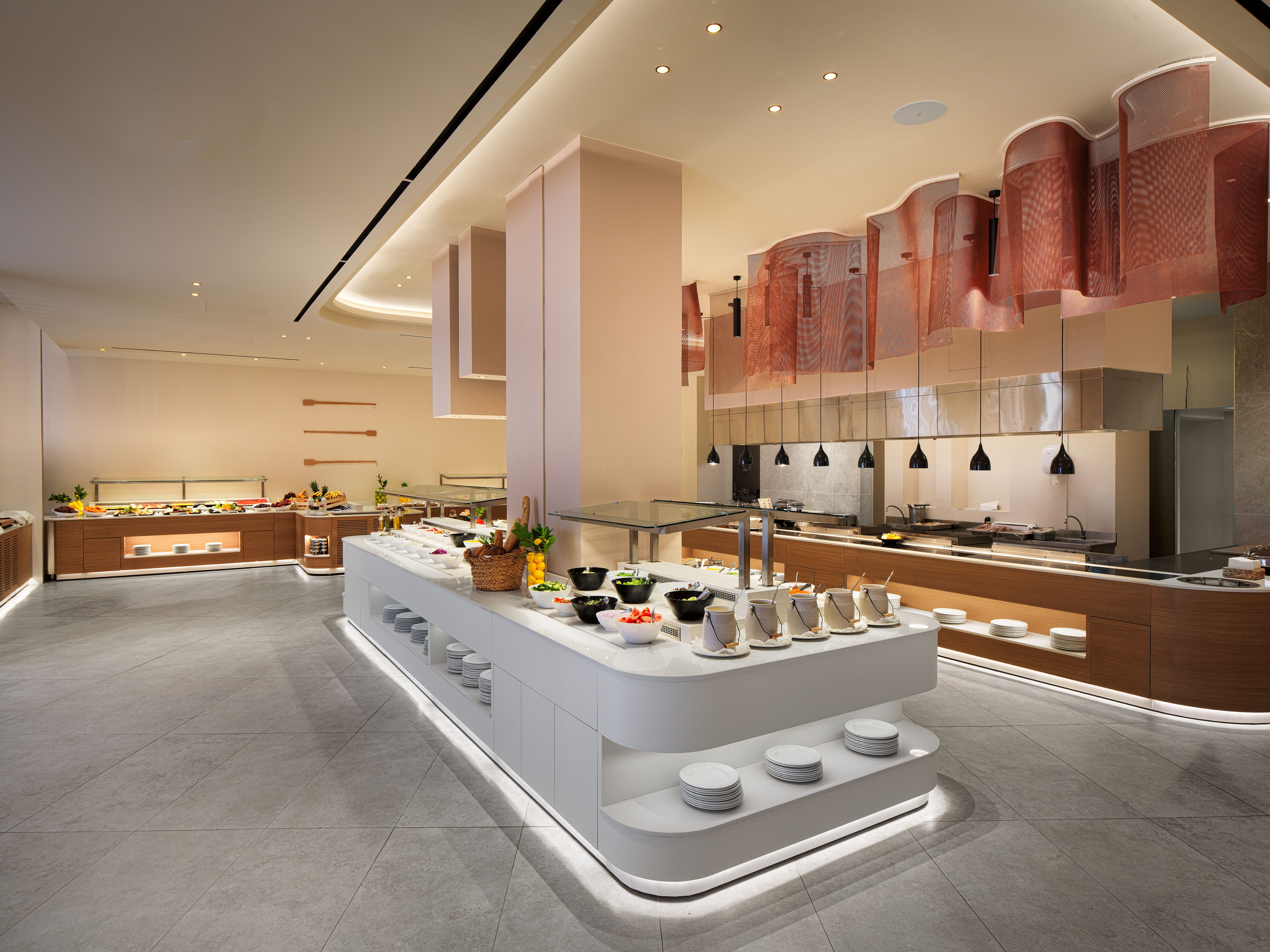 a restaurant with a buffet