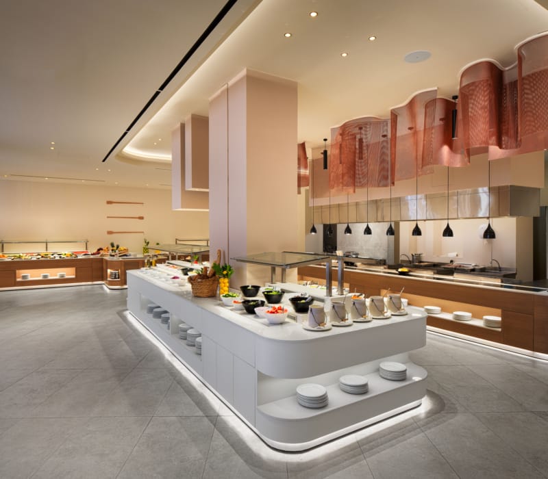 a restaurant with a buffet