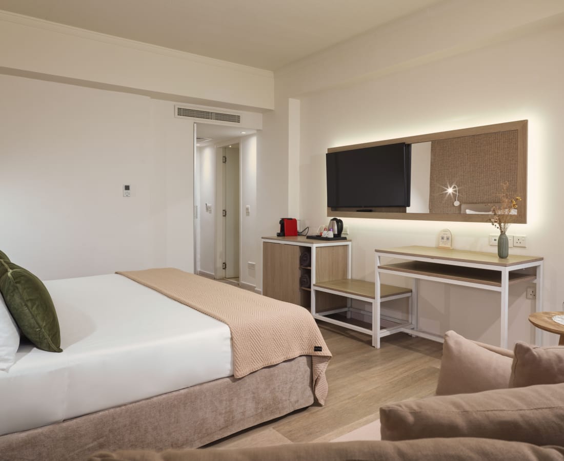 a room with a bed and couch