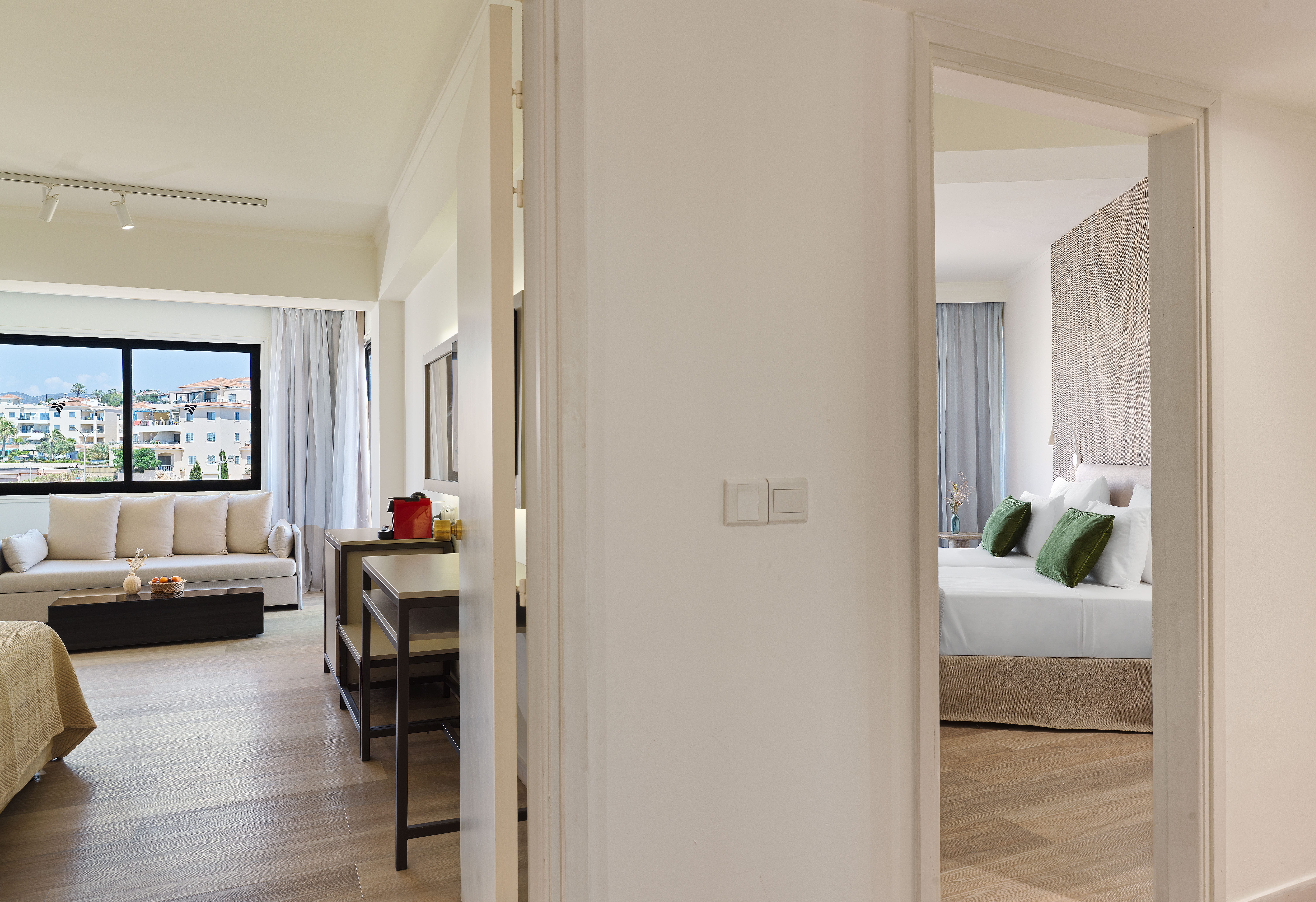 a room with a bed and a table