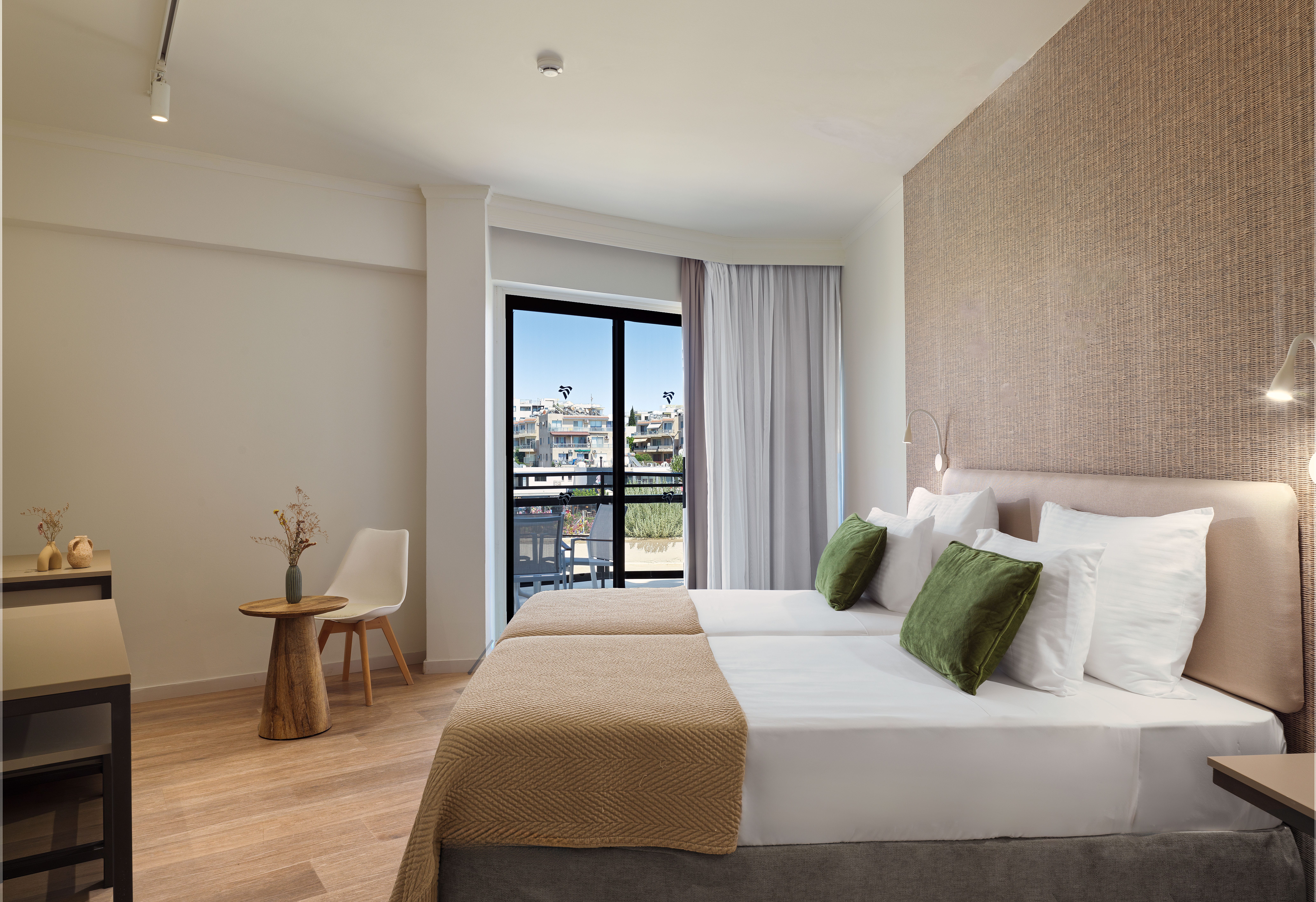 a room with a bed and a table