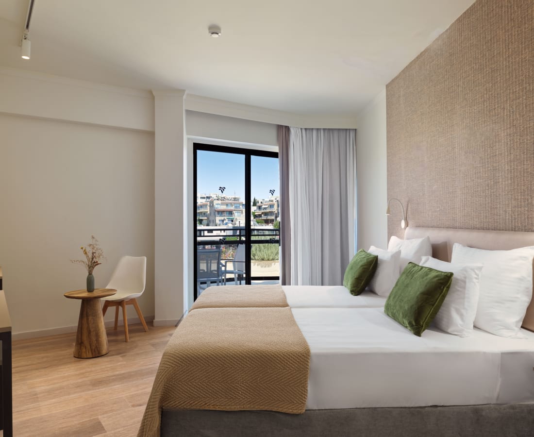a room with a bed and a table