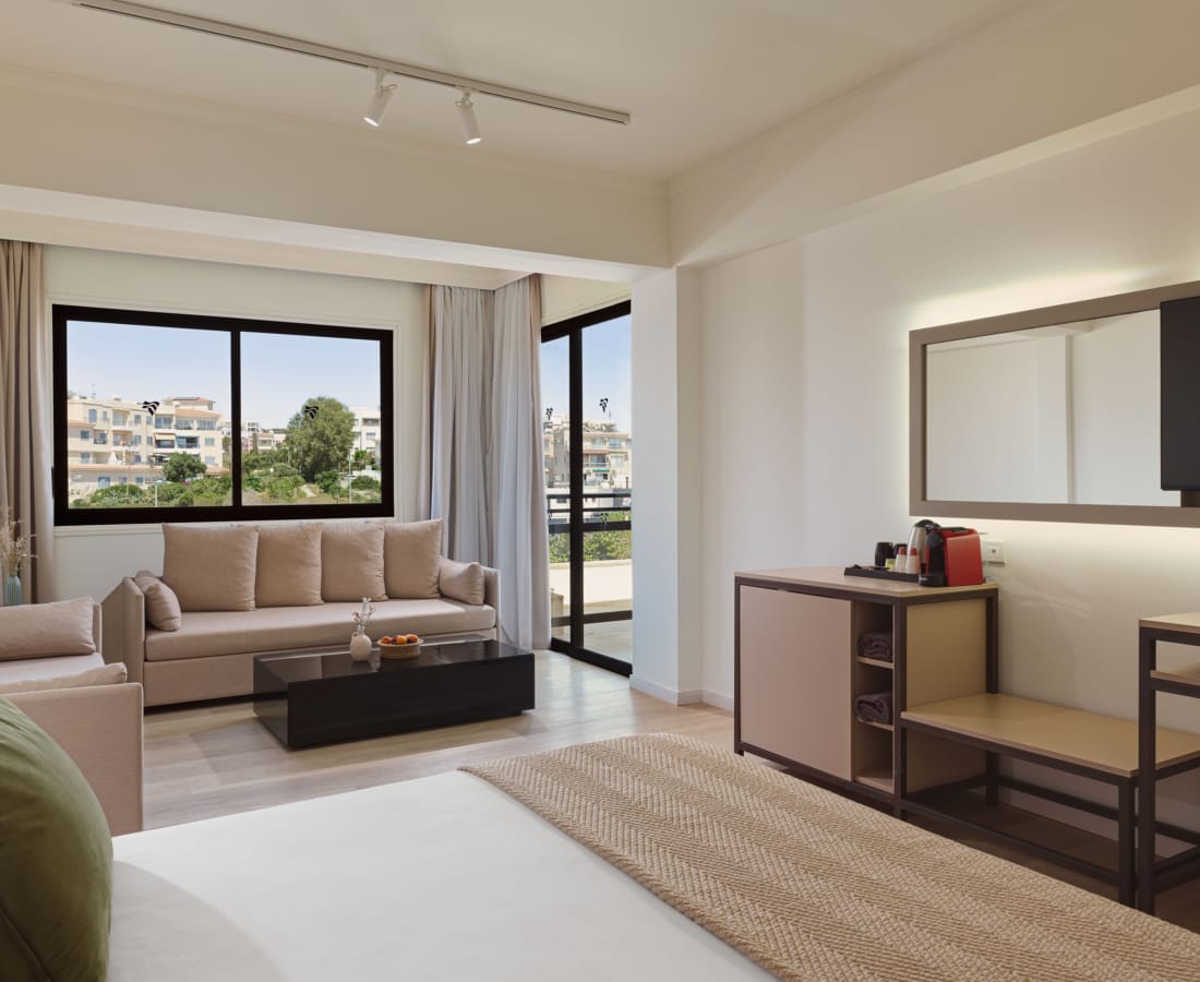 a room with a bed and couch