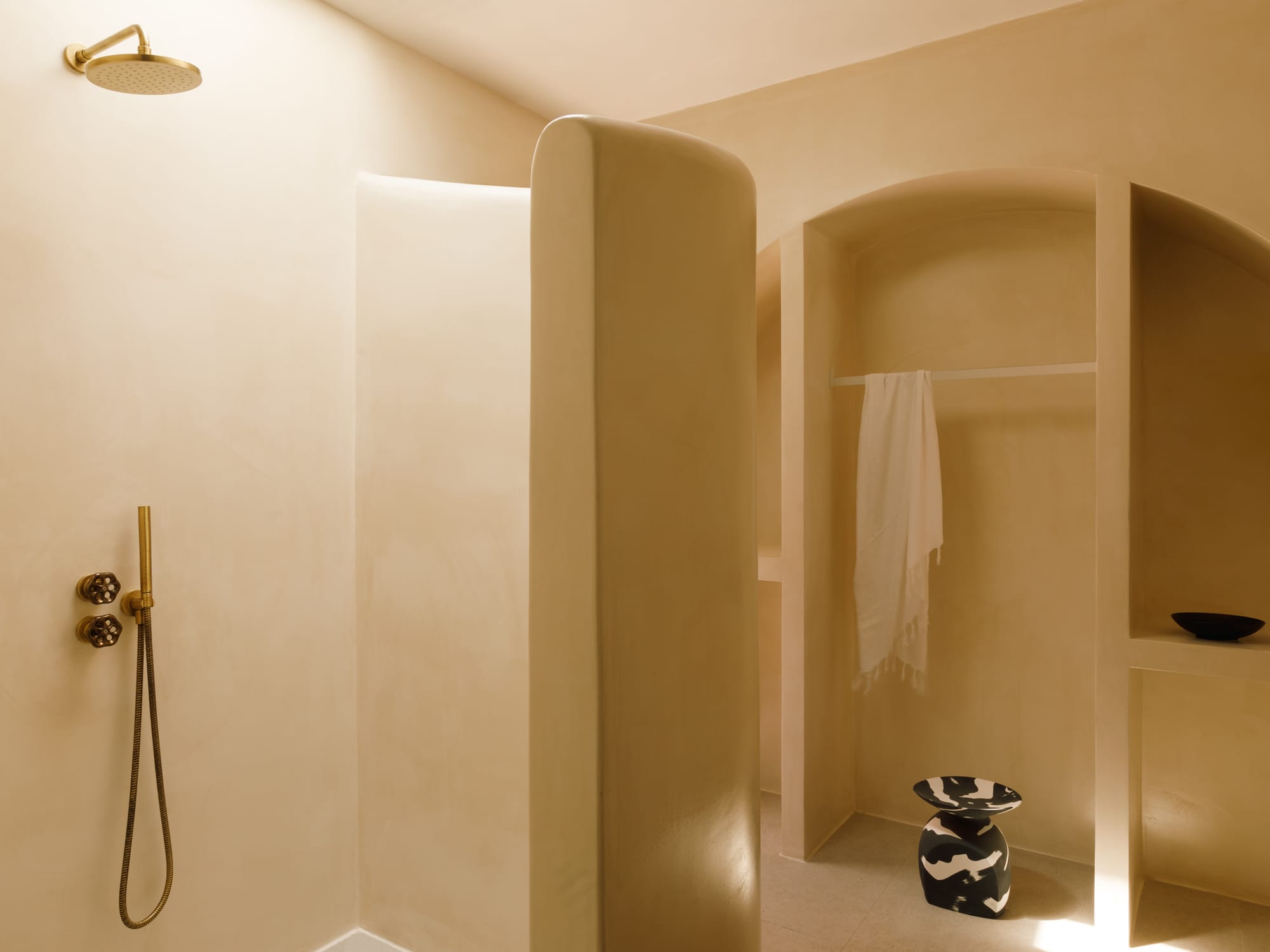 a bathroom with a shower unit