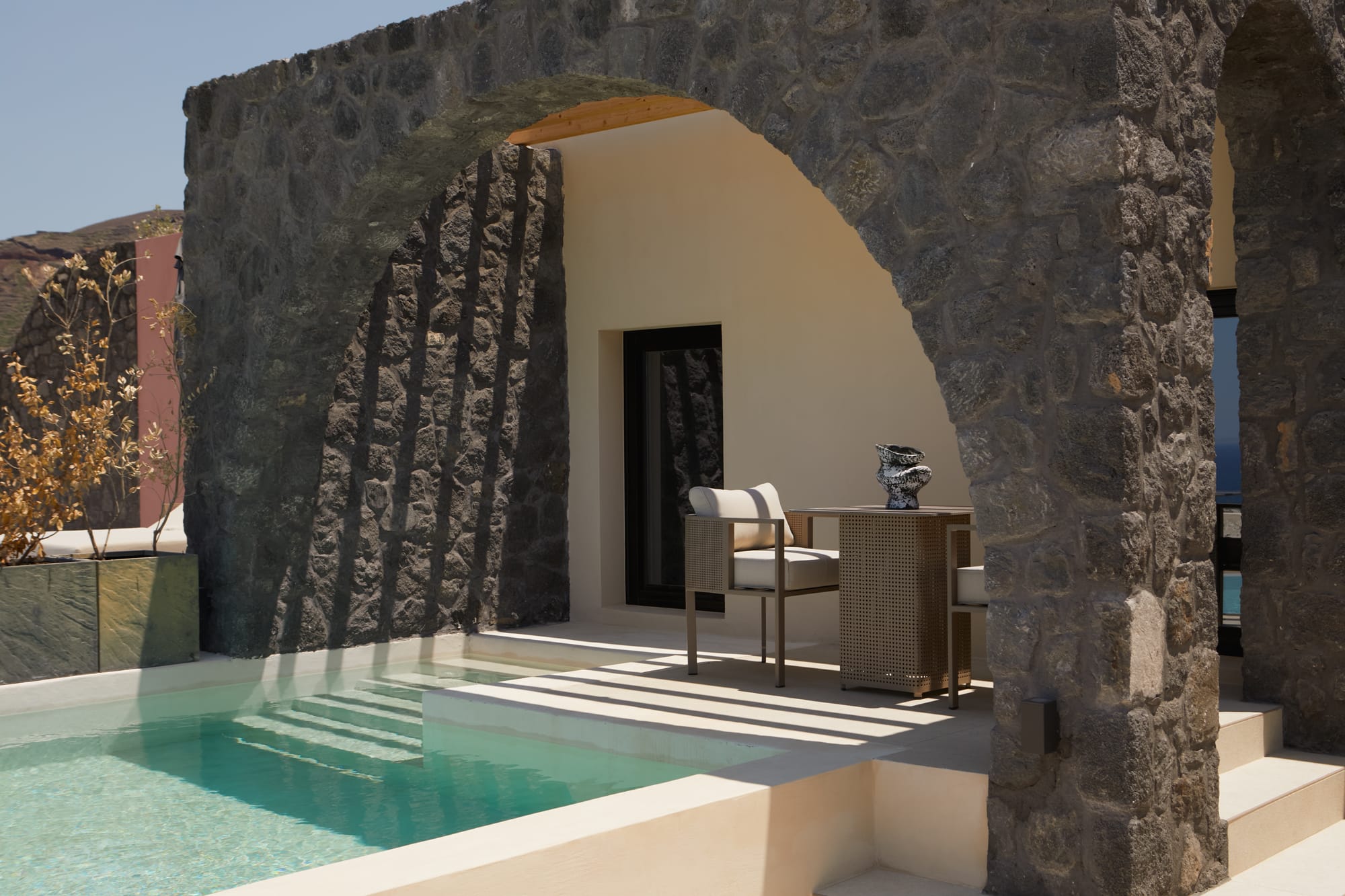 a pool in a stone building