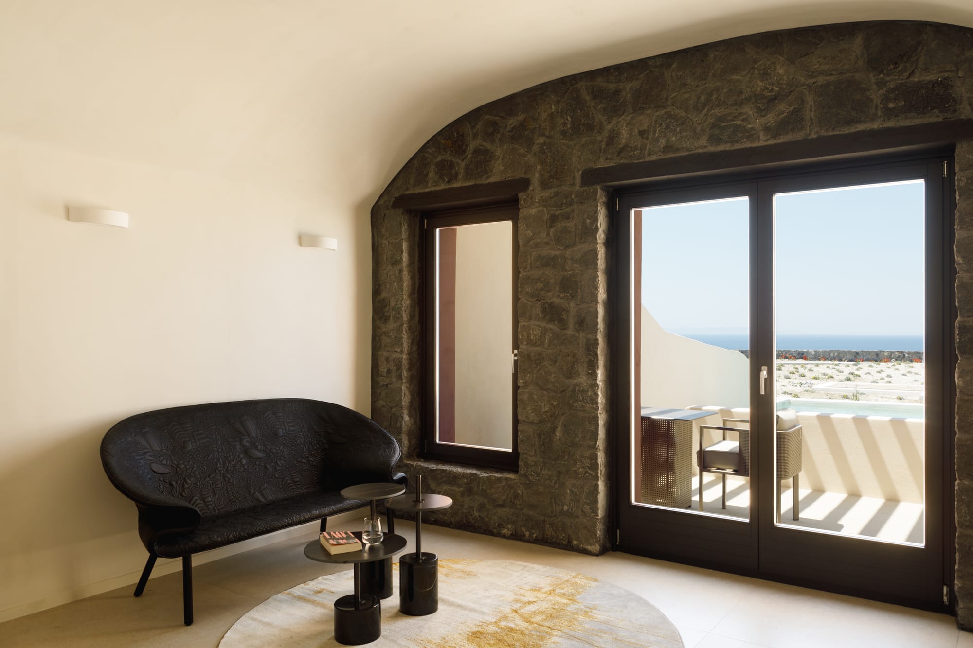 a living room with a large window