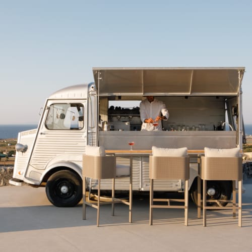 a camper with a canopy