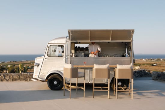 a camper with a canopy