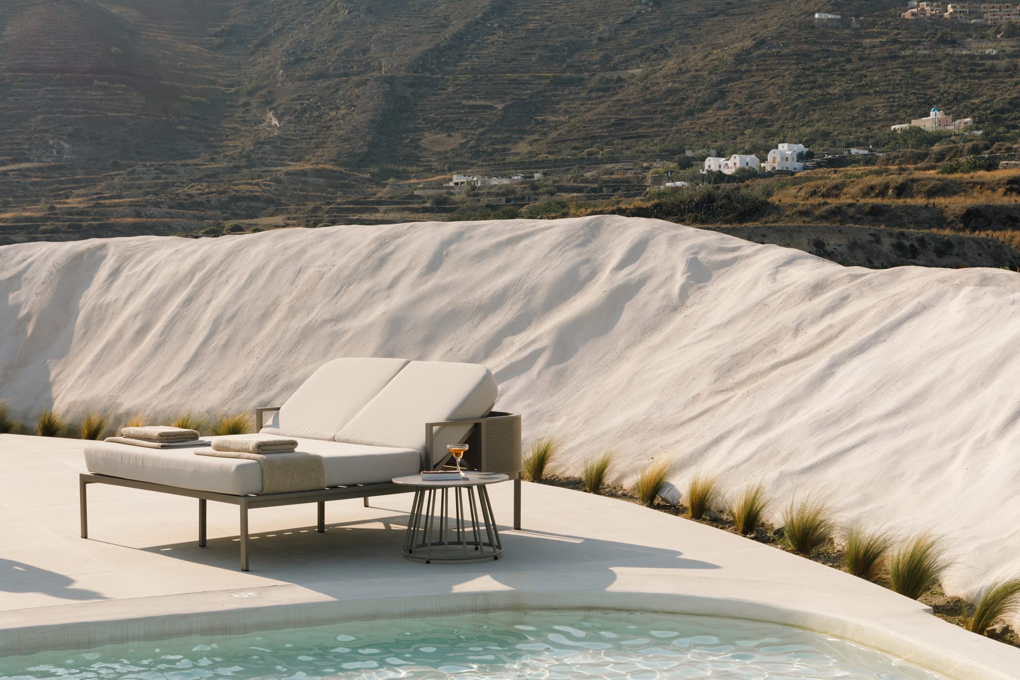 a pool with a building in the middle of it