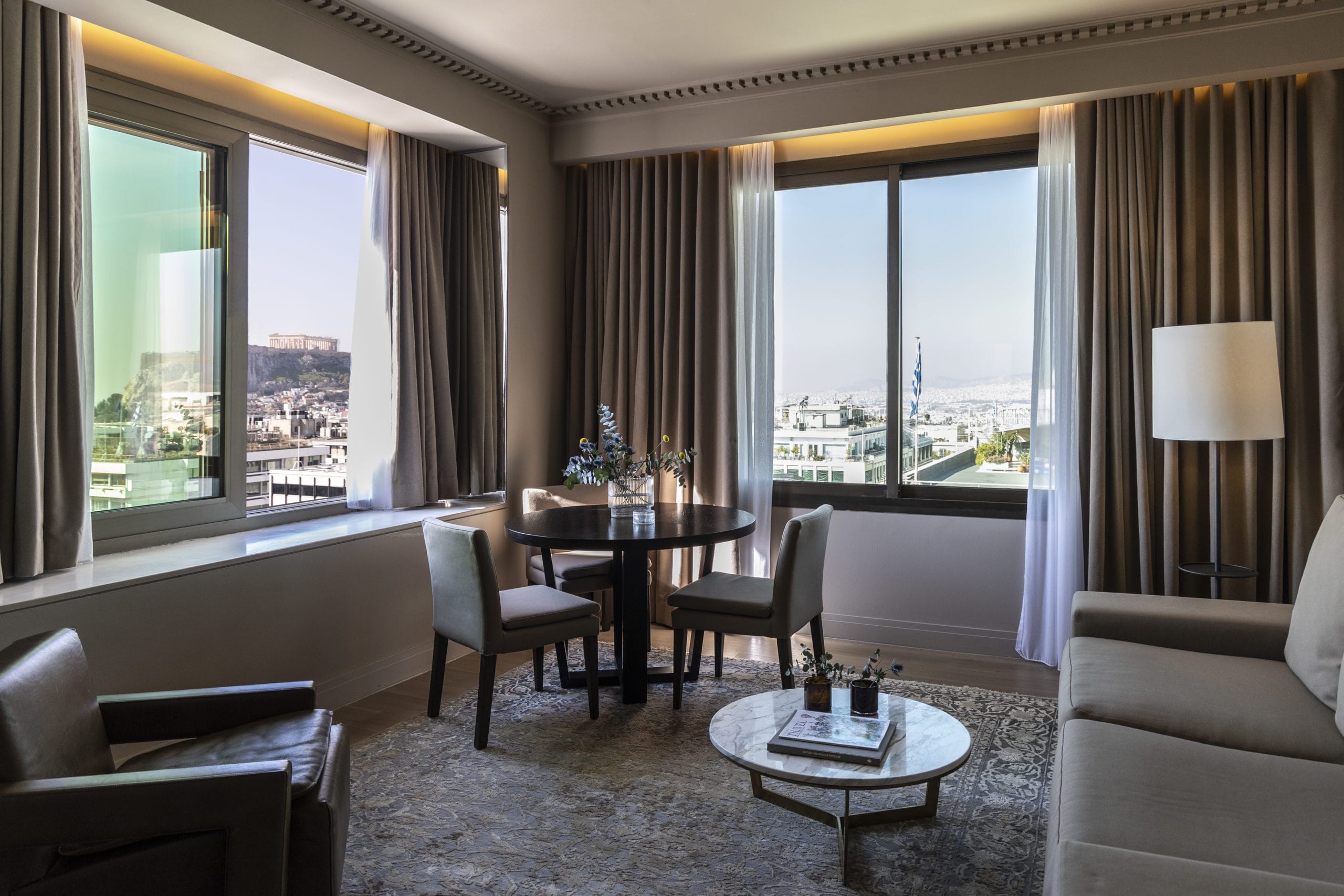 a living room with a large window