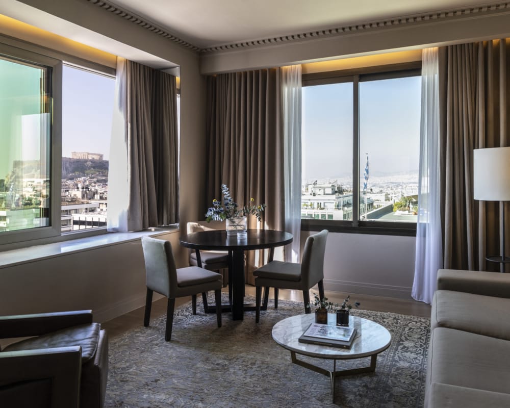 a living room with a large window