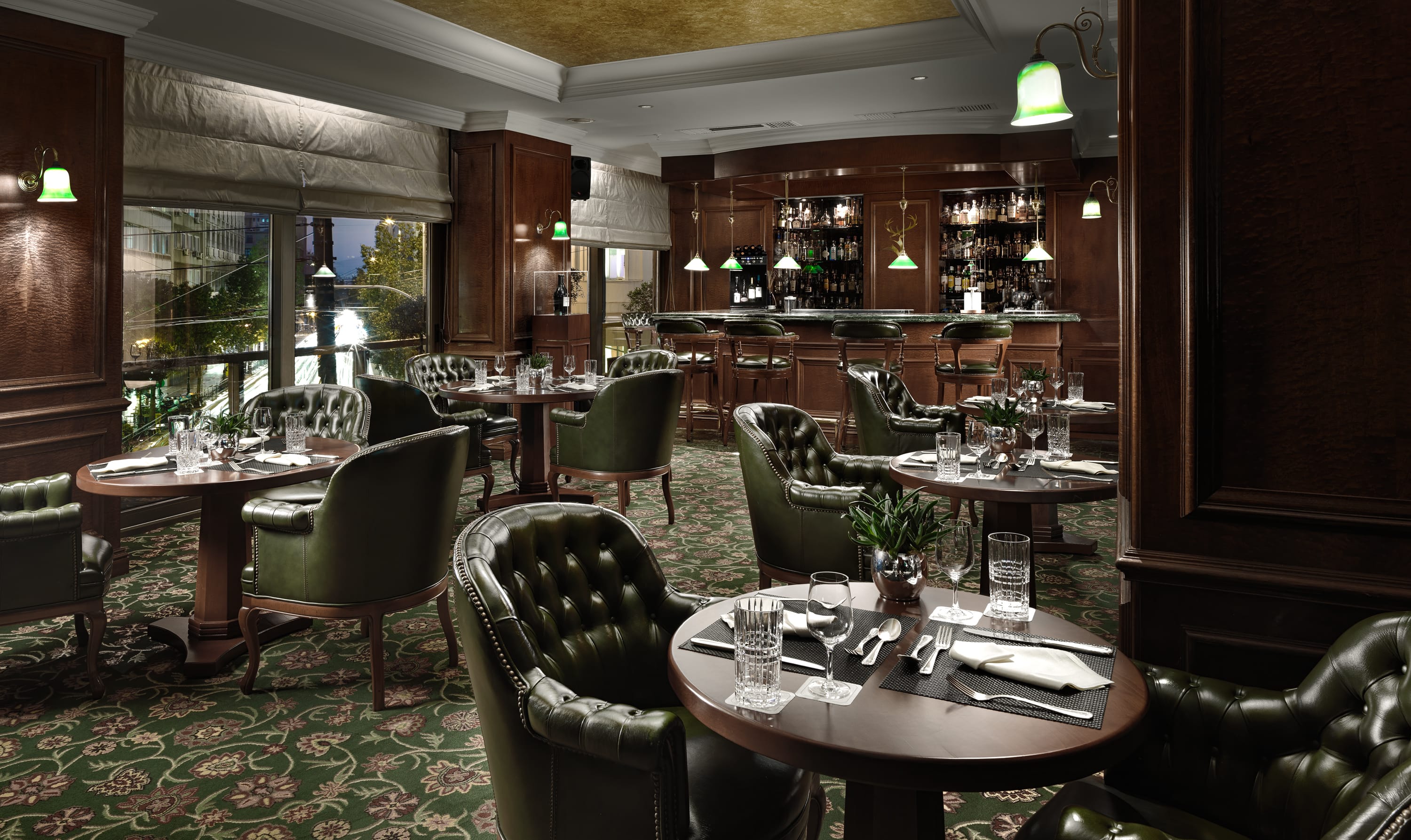 a room with tables and chairs