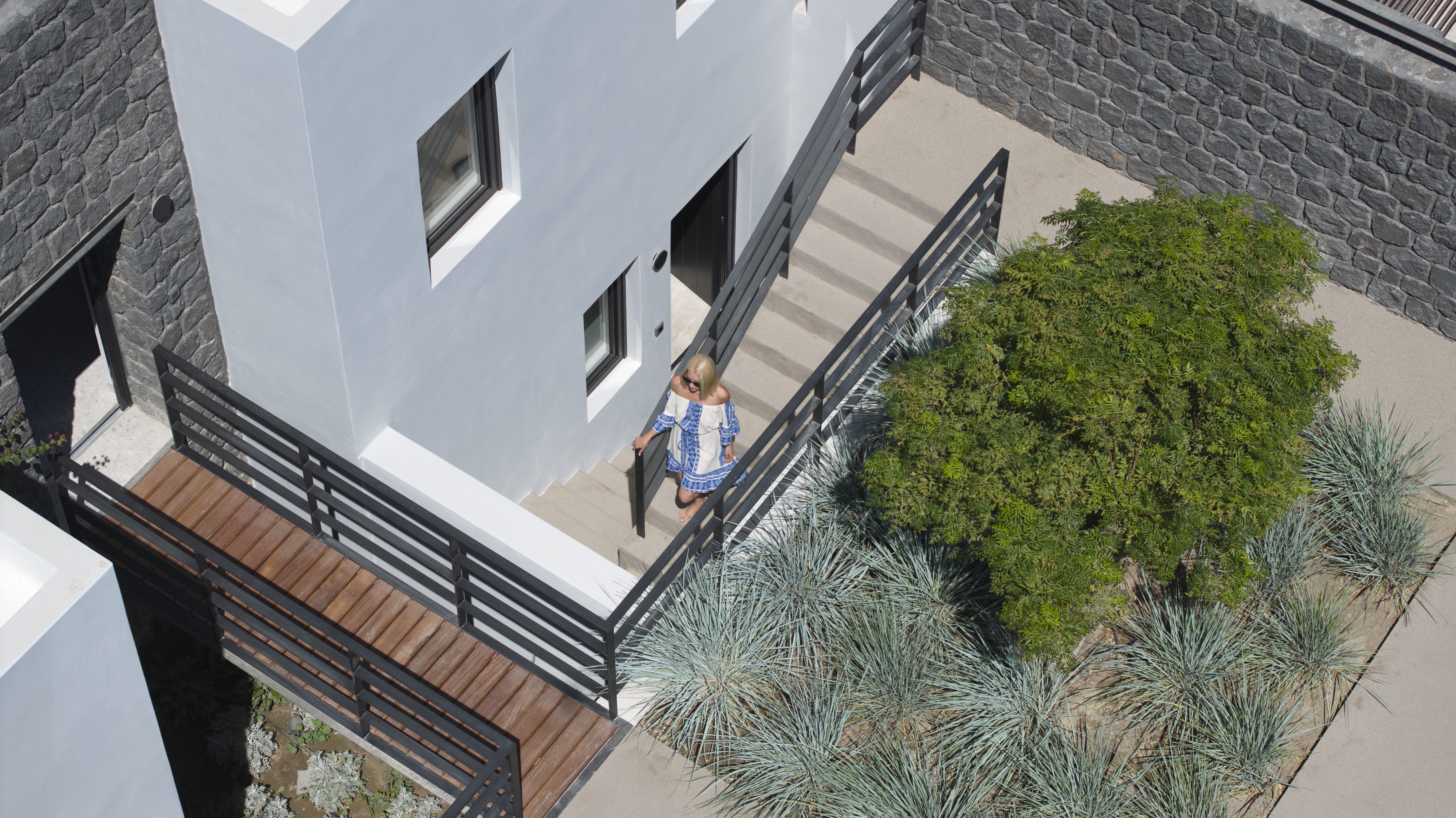 a person walking up a staircase