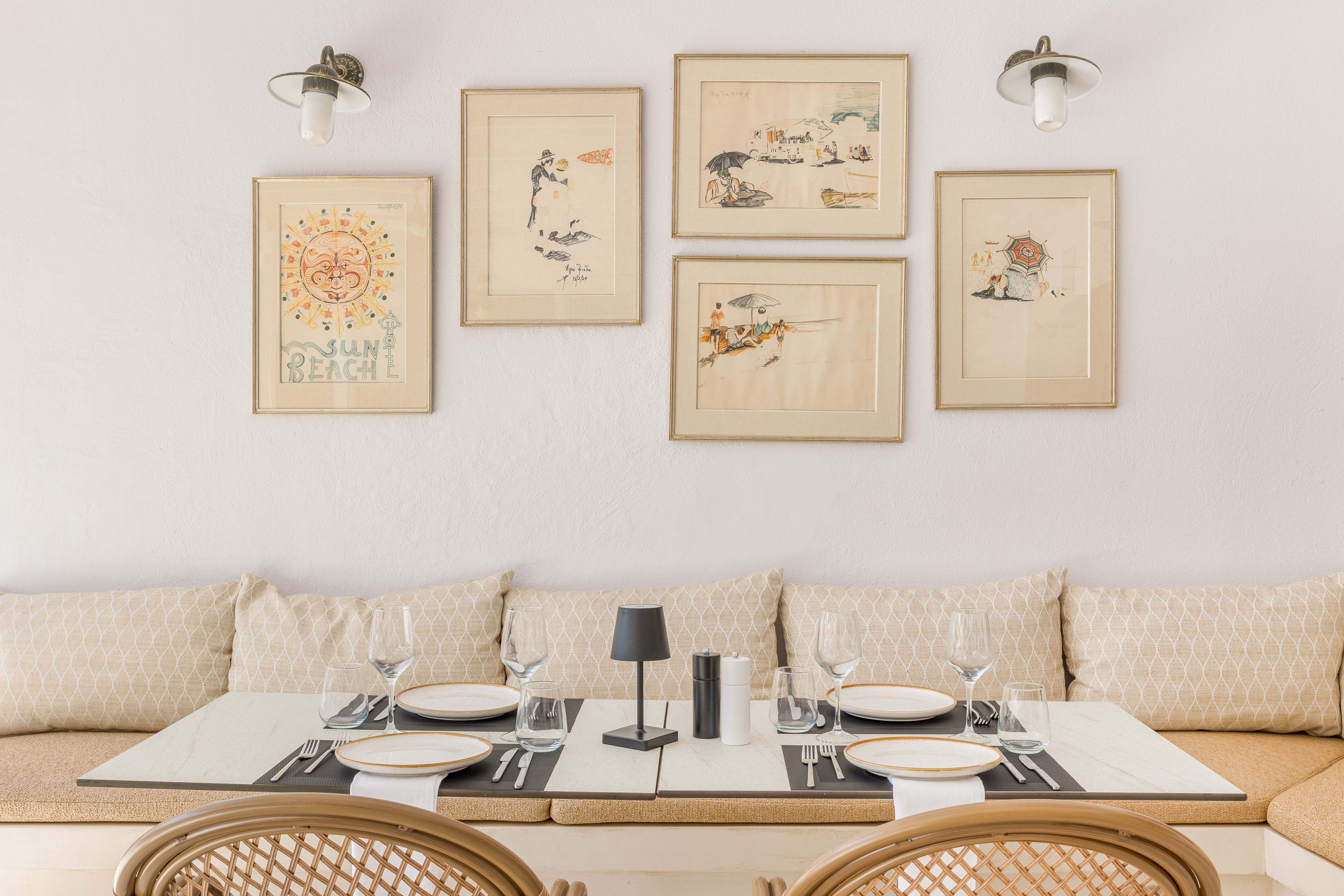 a table with plates and glasses on it