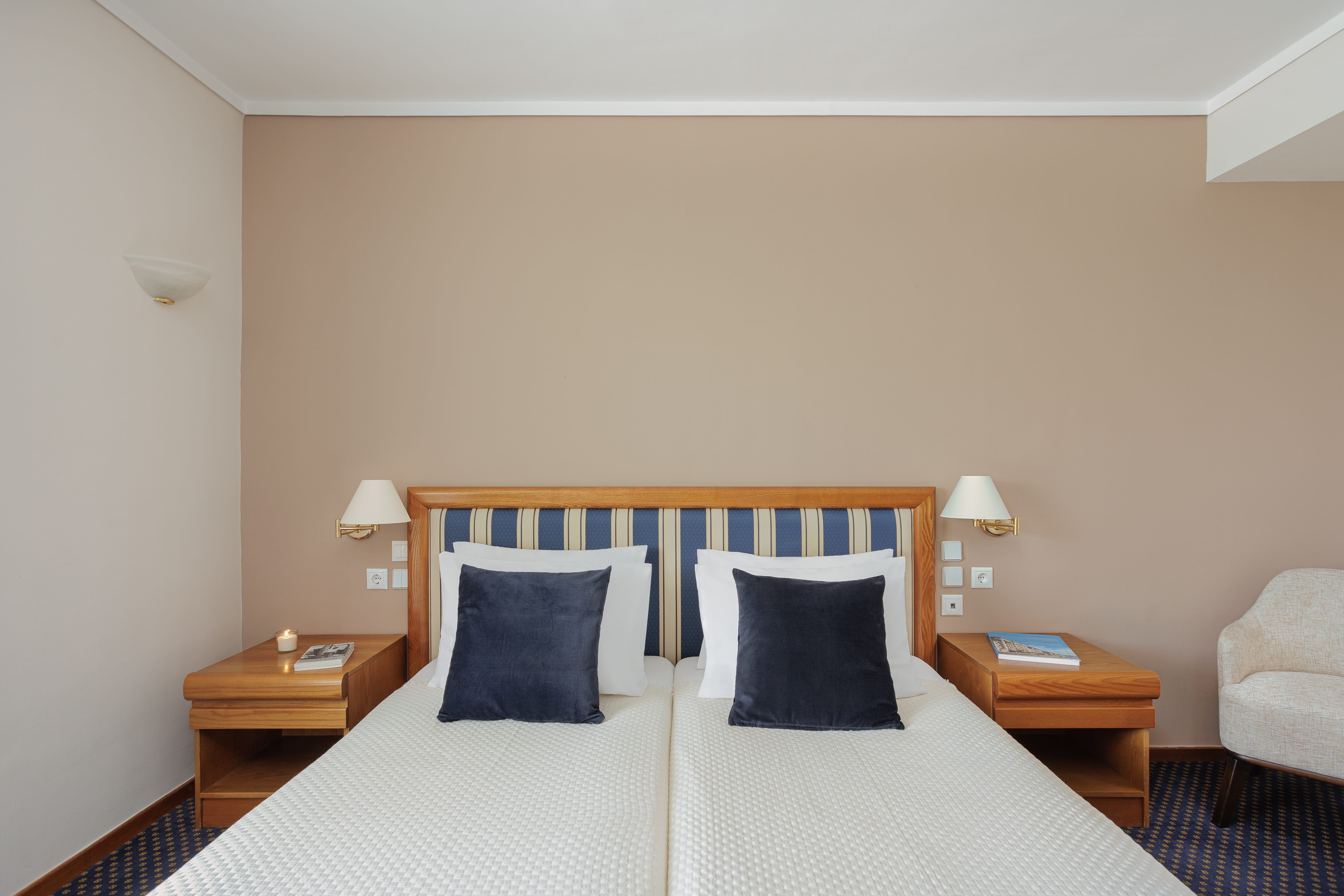 a bedroom with a large window