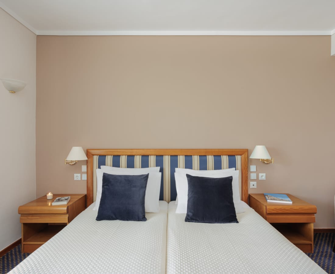 a bedroom with a large window