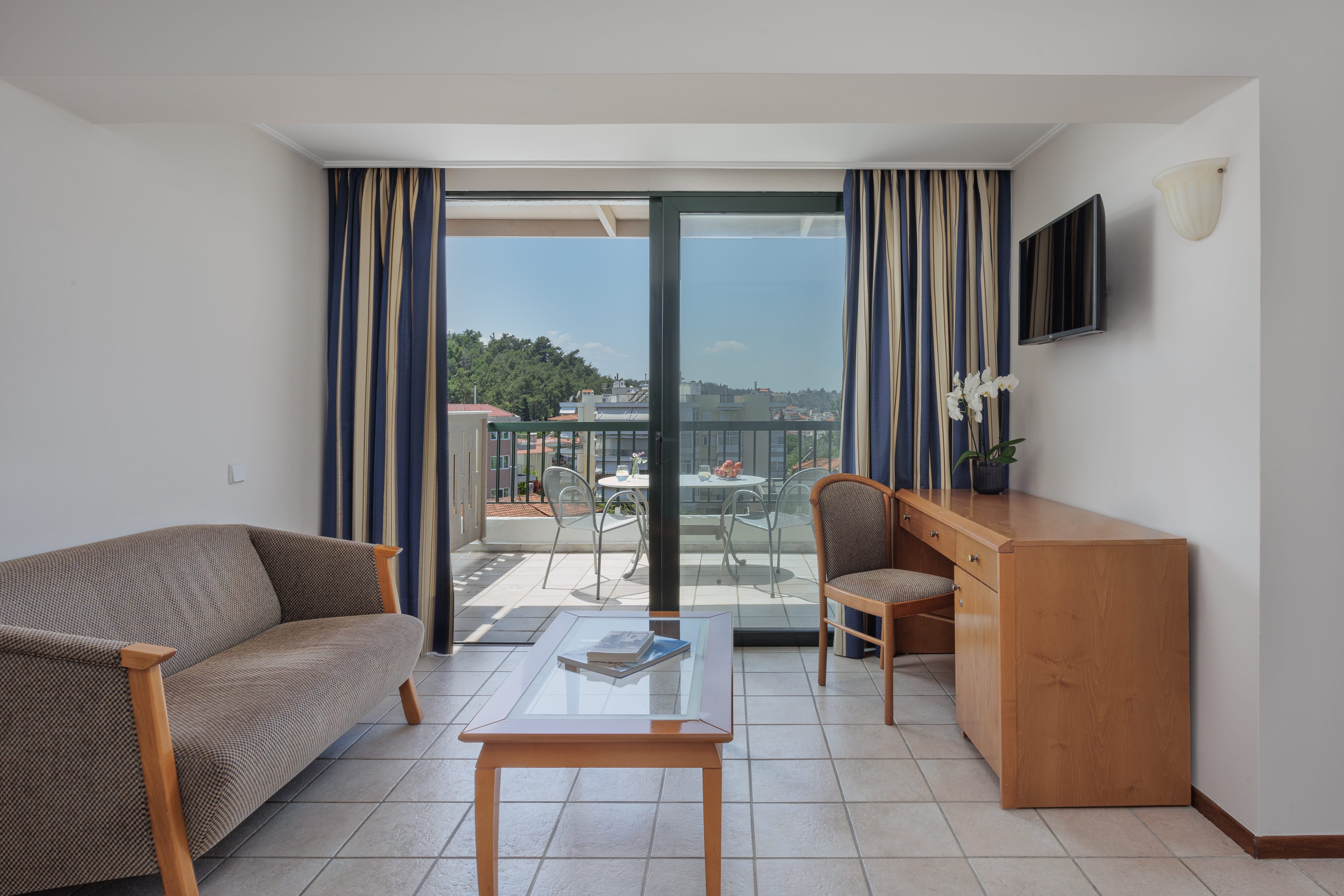 a living room with a large window