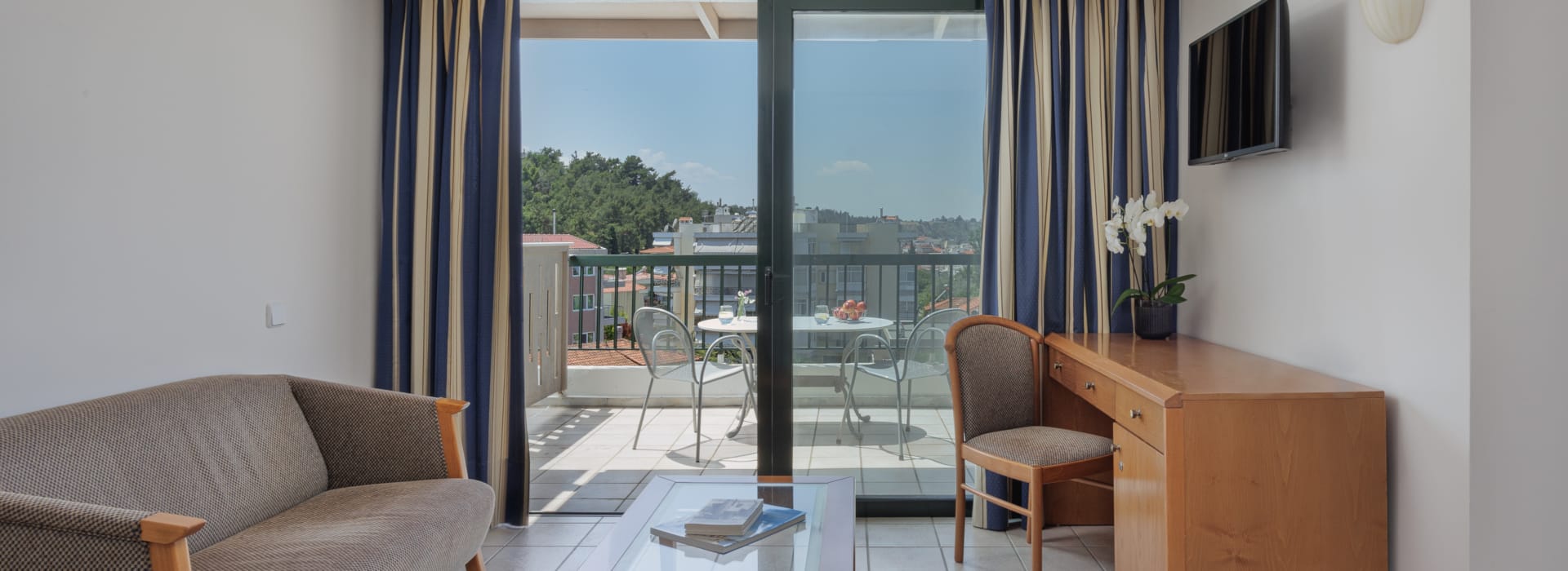 a living room with a large window