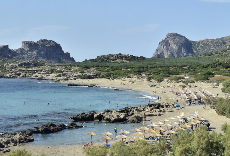 a beach with rocks and grass