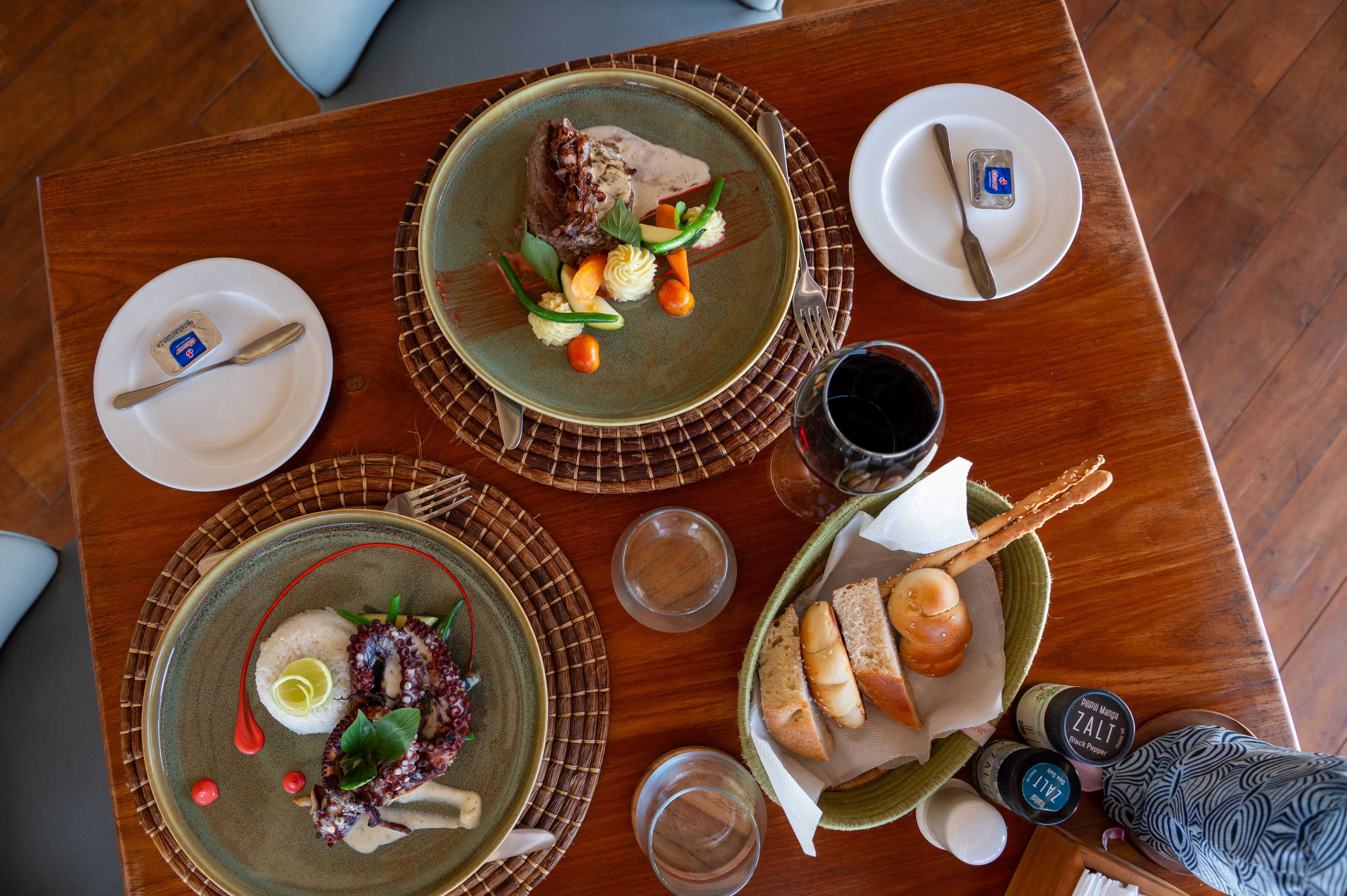 a table with plates of food