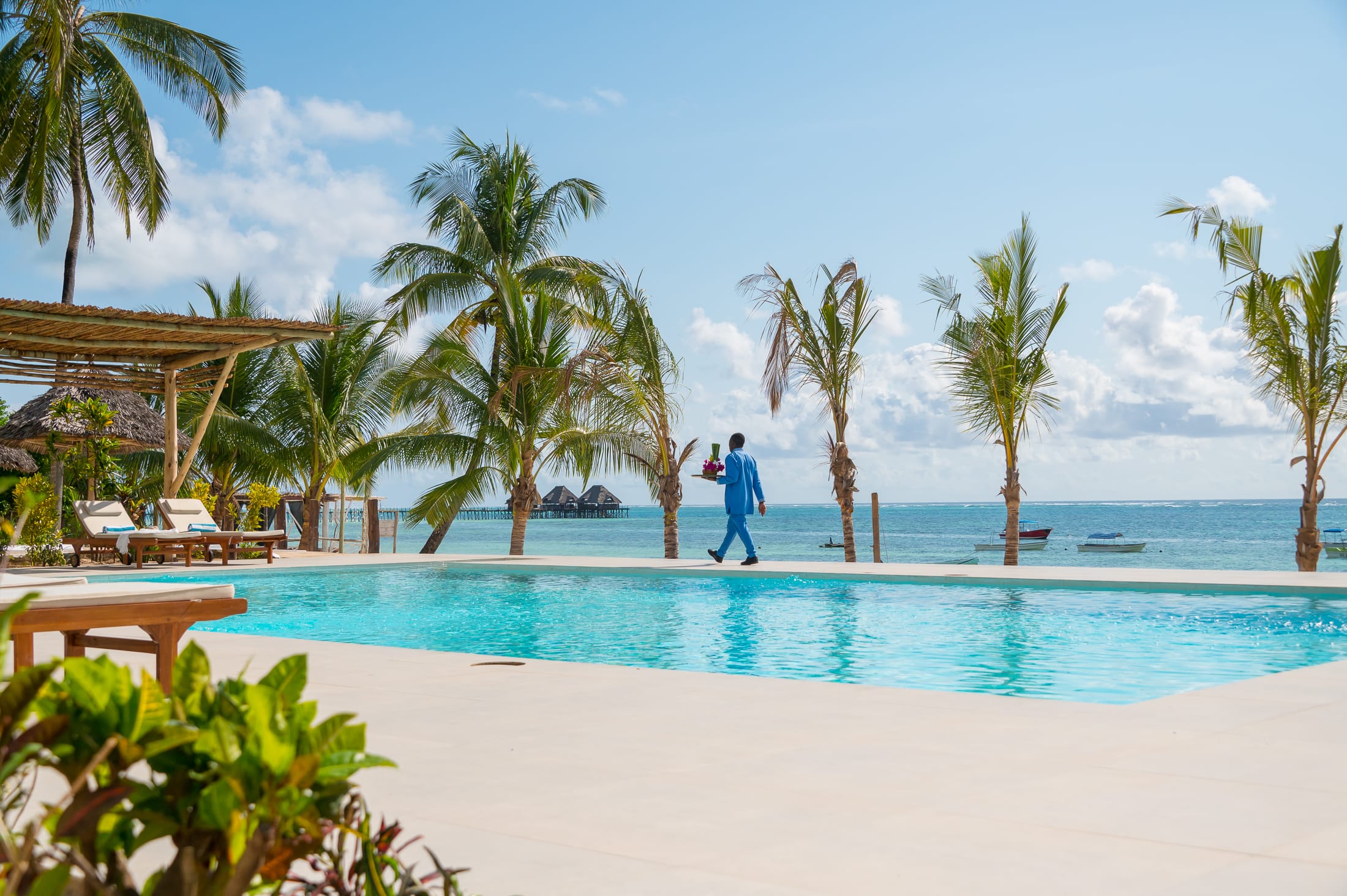 a person walking in a pool