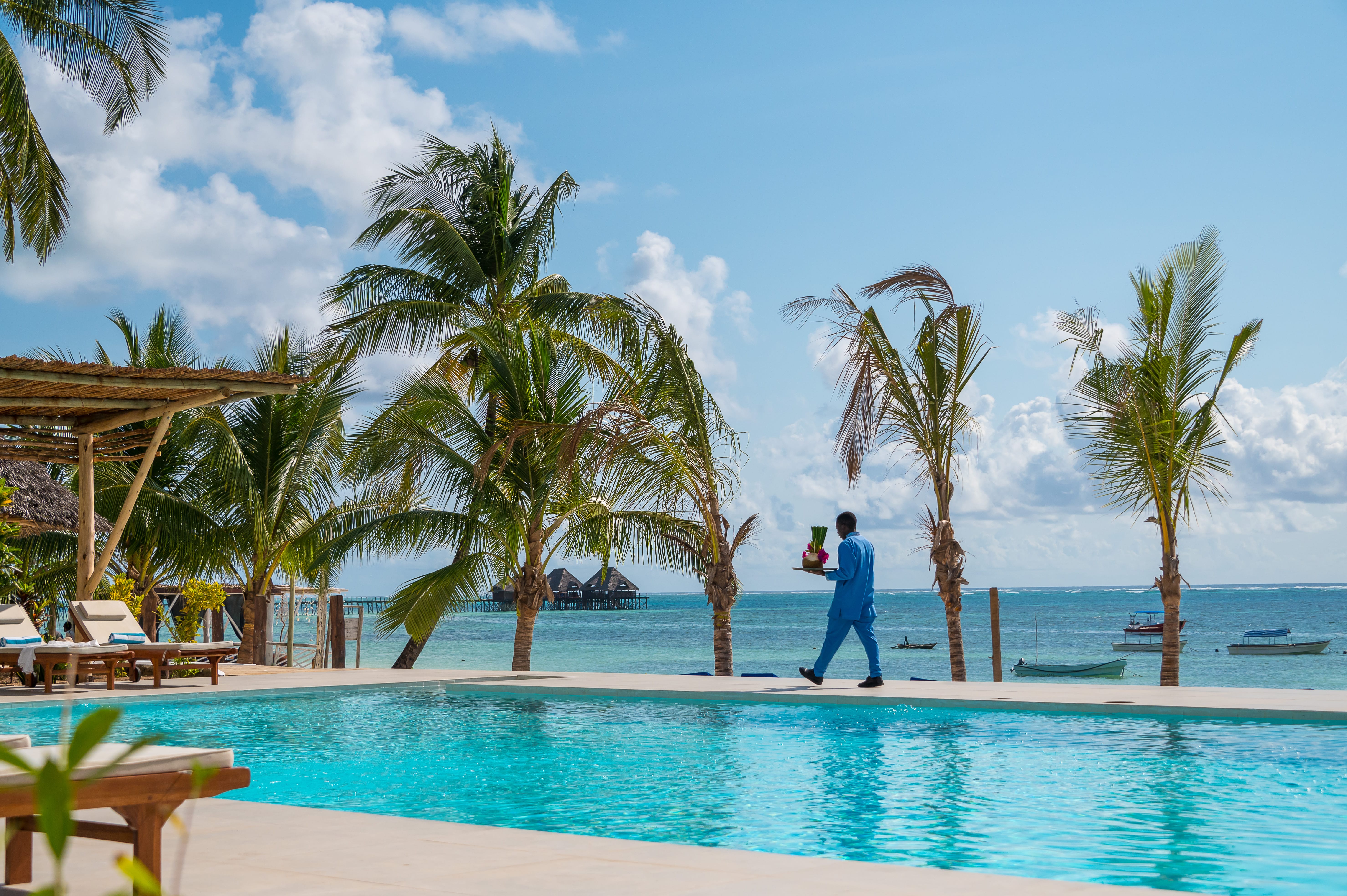 a person walking in a pool