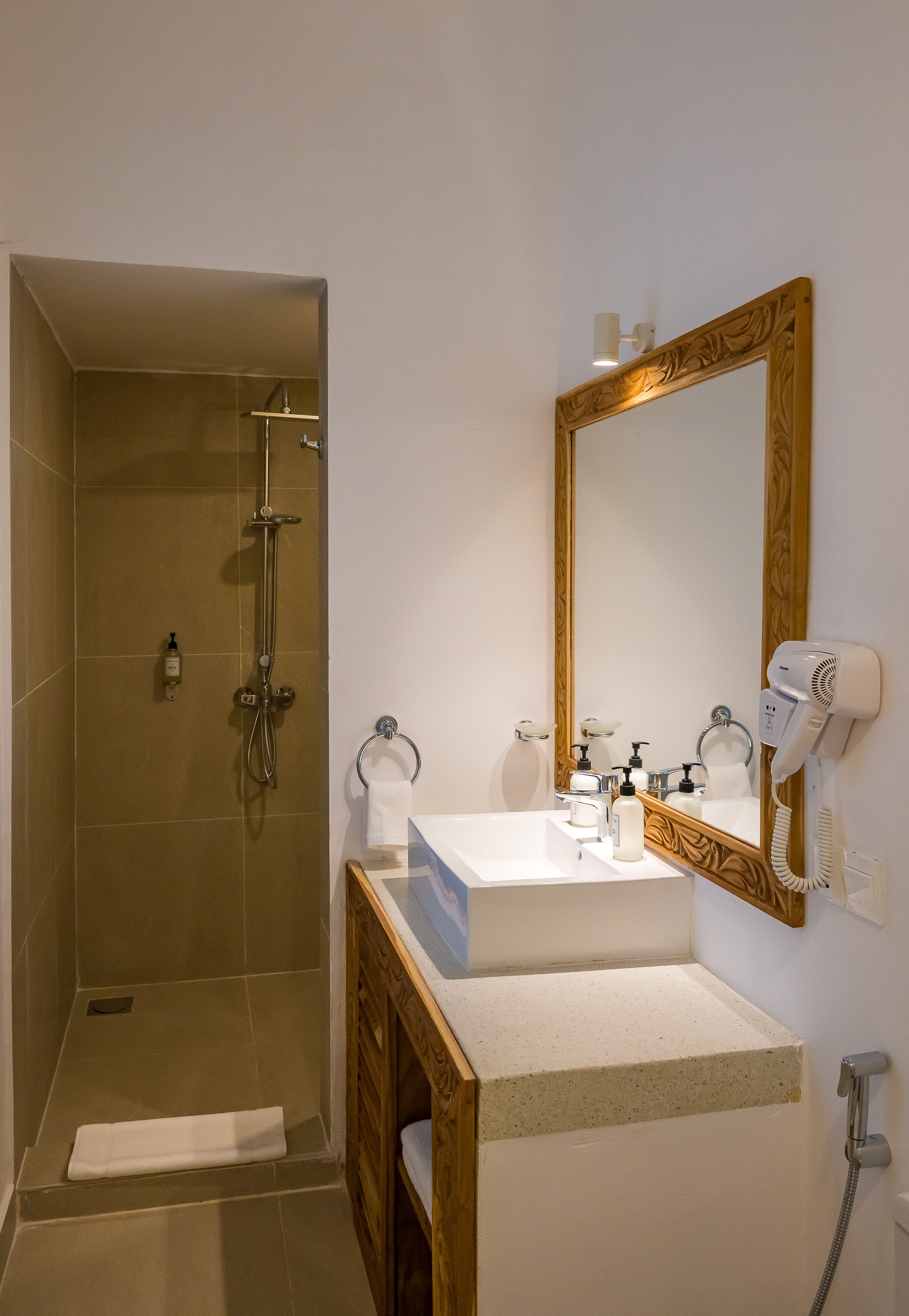 a bathroom with a glass shower