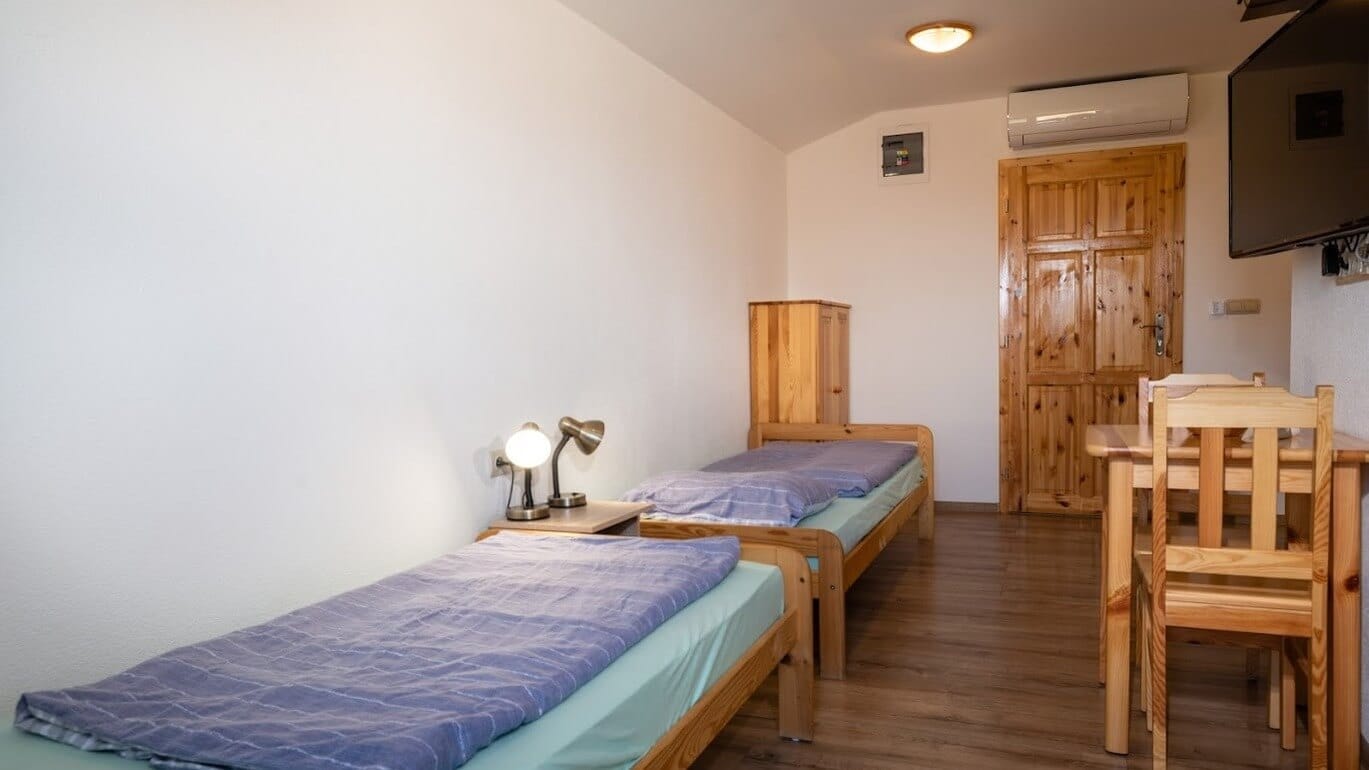 a room with two beds