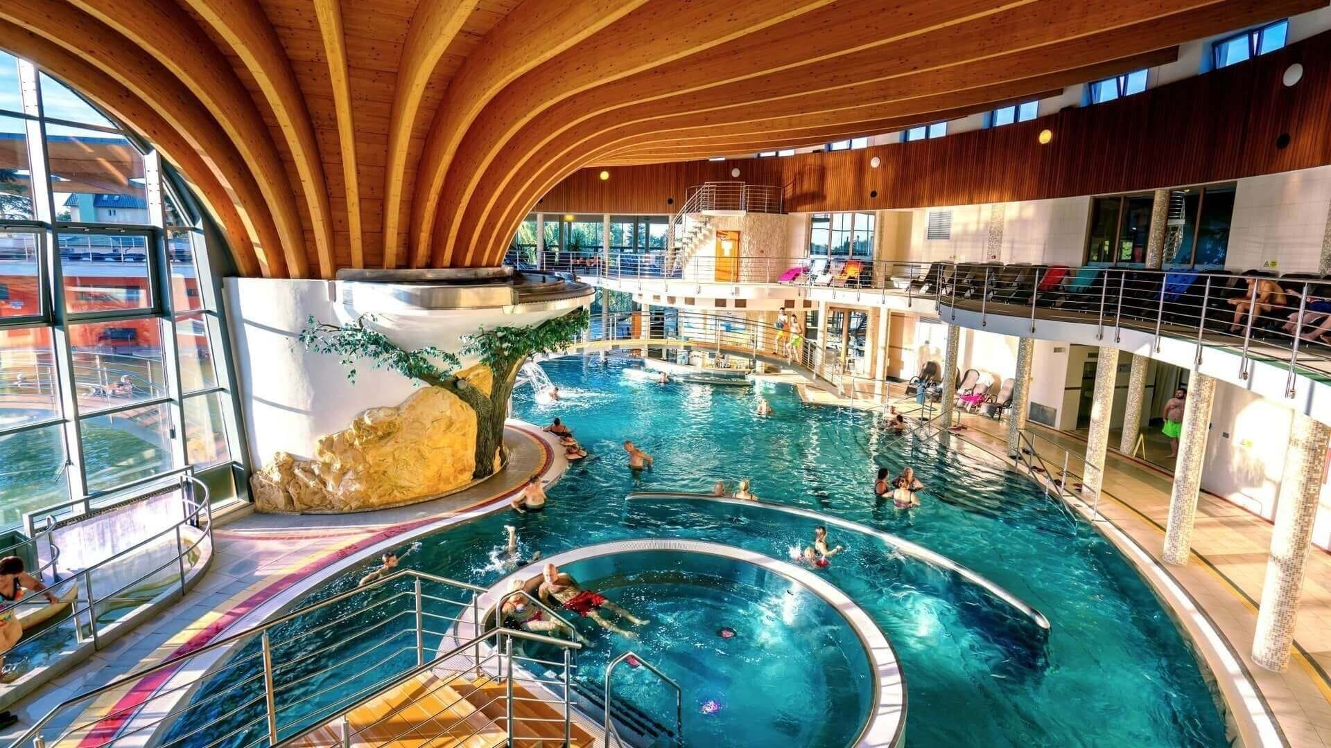 a large indoor swimming pool