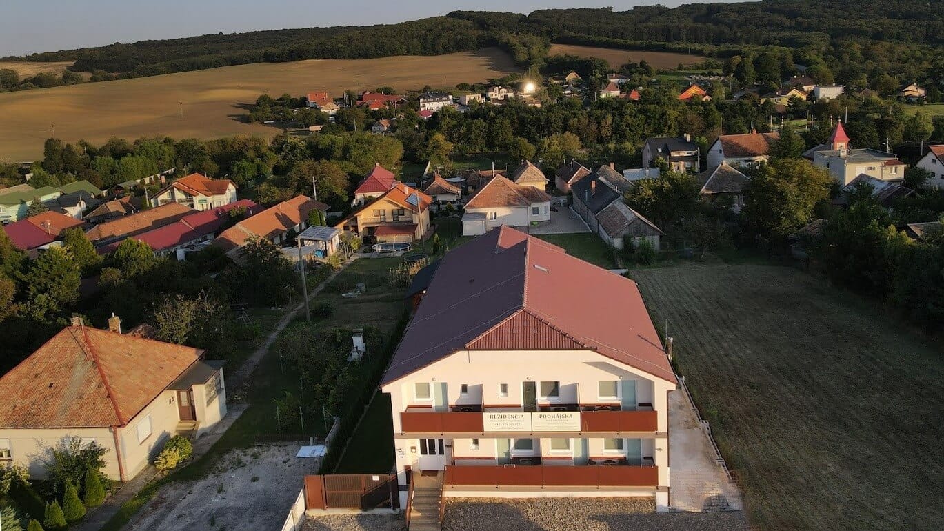 a high angle view of a town