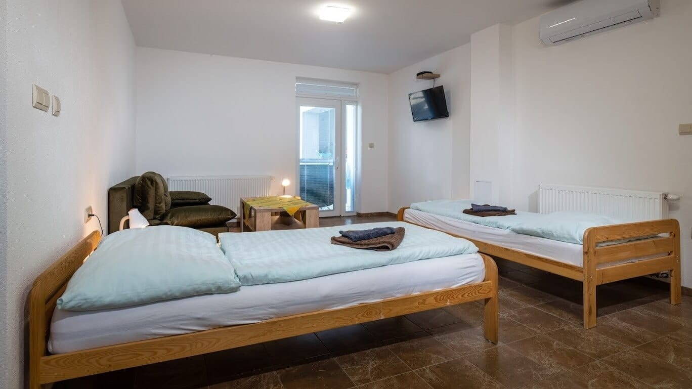 a room with two beds